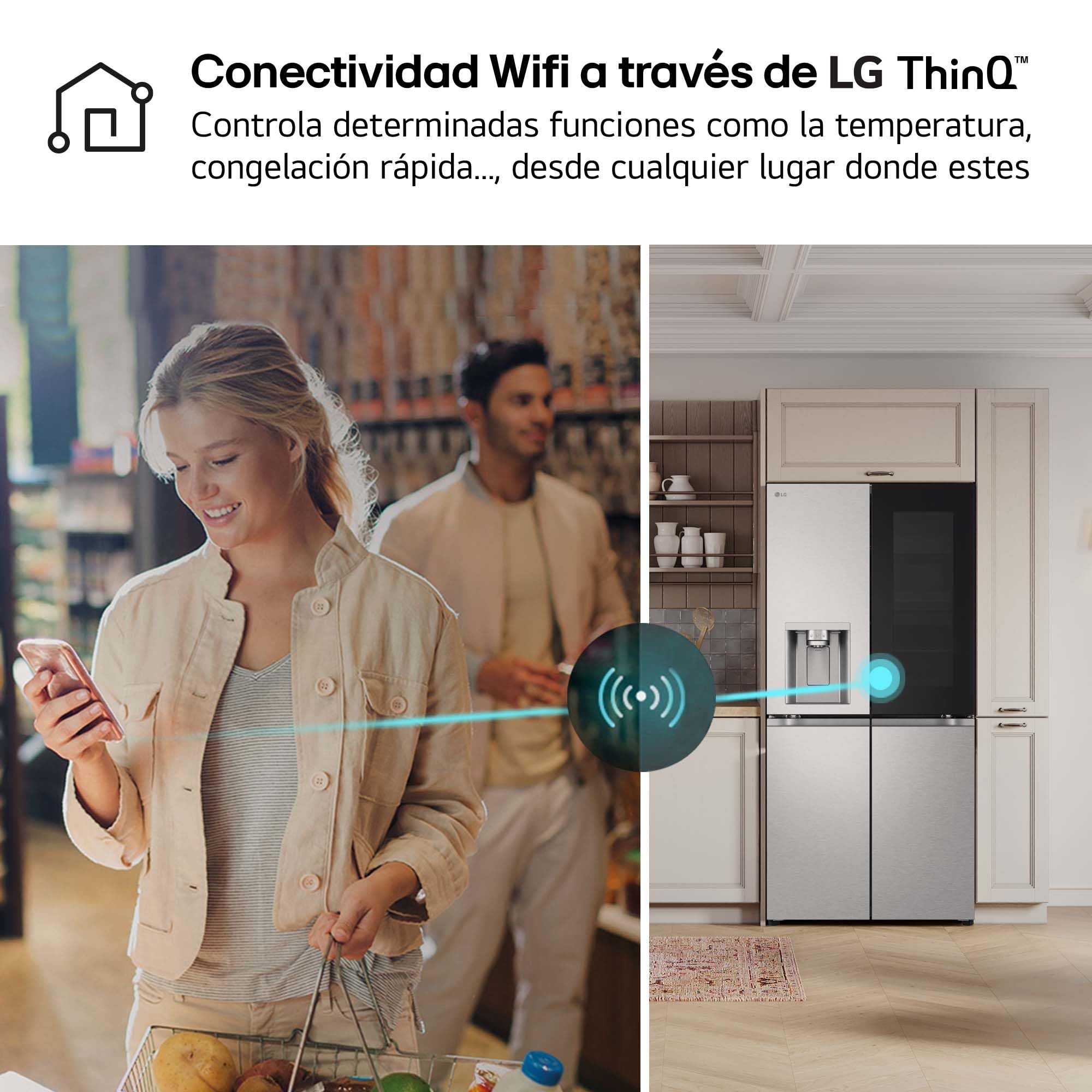LG GMG861MBAE - Frigorífico American Combi InstaView, Clasificación E, 508 L, Door Cooling, Linear Cooling, UVNano, 1,80 m, Acero texturizado antihuellas