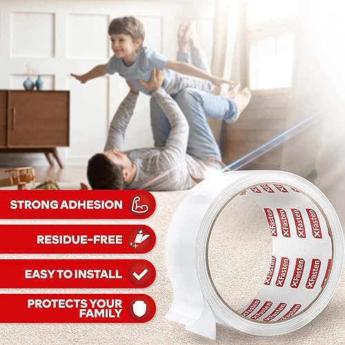 Miniatura 3 de XFasten Cinta de agarre de doble cara  2 pulgadas x 5 yardas, cinta de 3 pulgadas para alfombra, agarre de alfombra a alfombra para suelos de madera