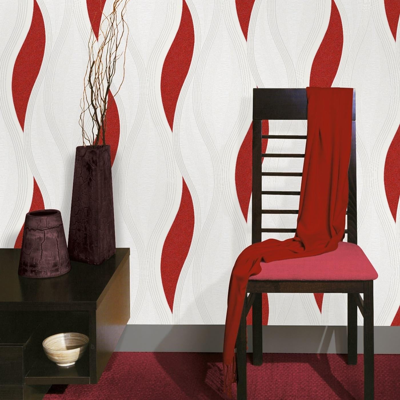 NEW LUXURY DIRECT WALLPAPERS WAVE EMBOSSED TEXTURED METALLIC 10M WALLPAPER (RED E62010)