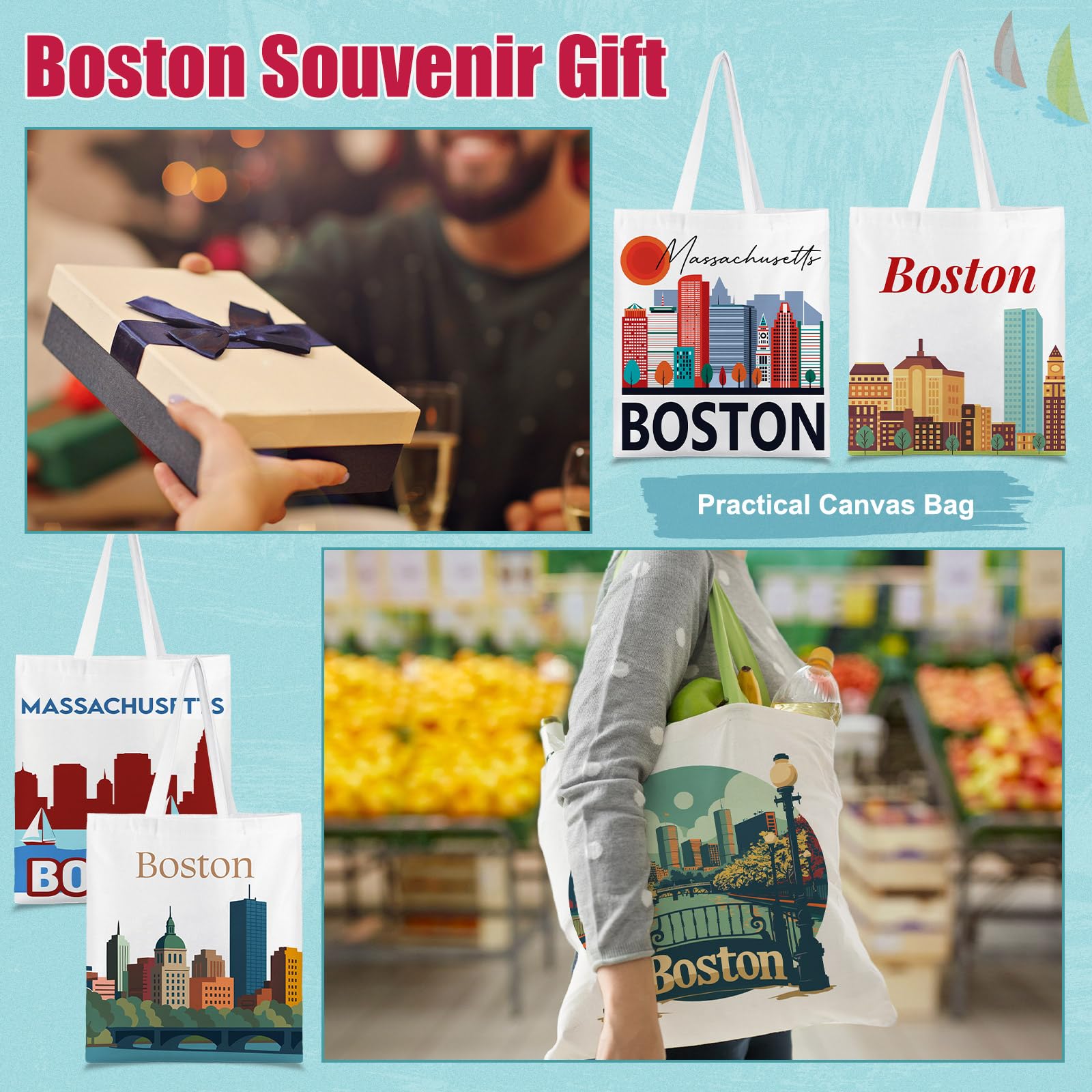 Paterr 9 Pcs City Souvenirs Gifts New York Tote Bag Bulk San Francisco Canva Tote Boston Chicago Souvenirs for Women Travel
