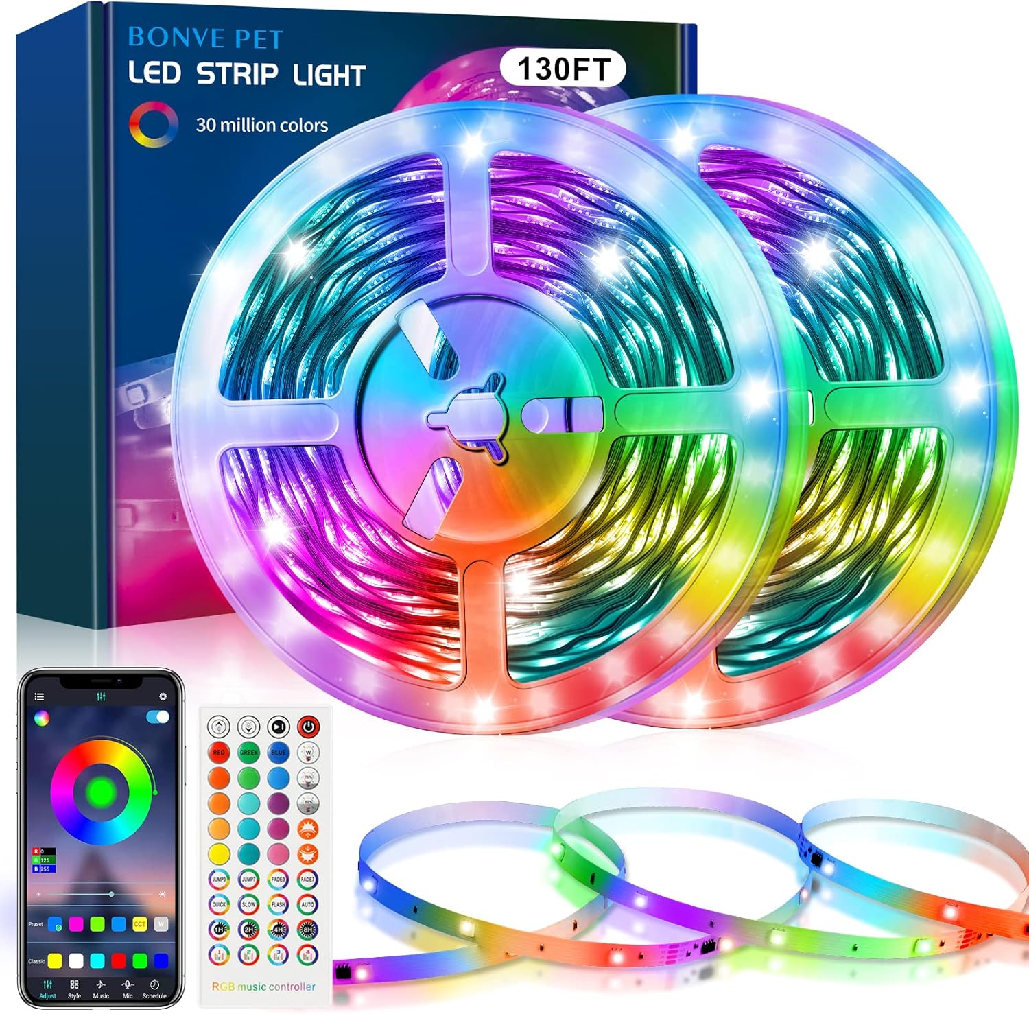 Bonve Pet 130ft Led Lights for Bedroom,Music Sync Color