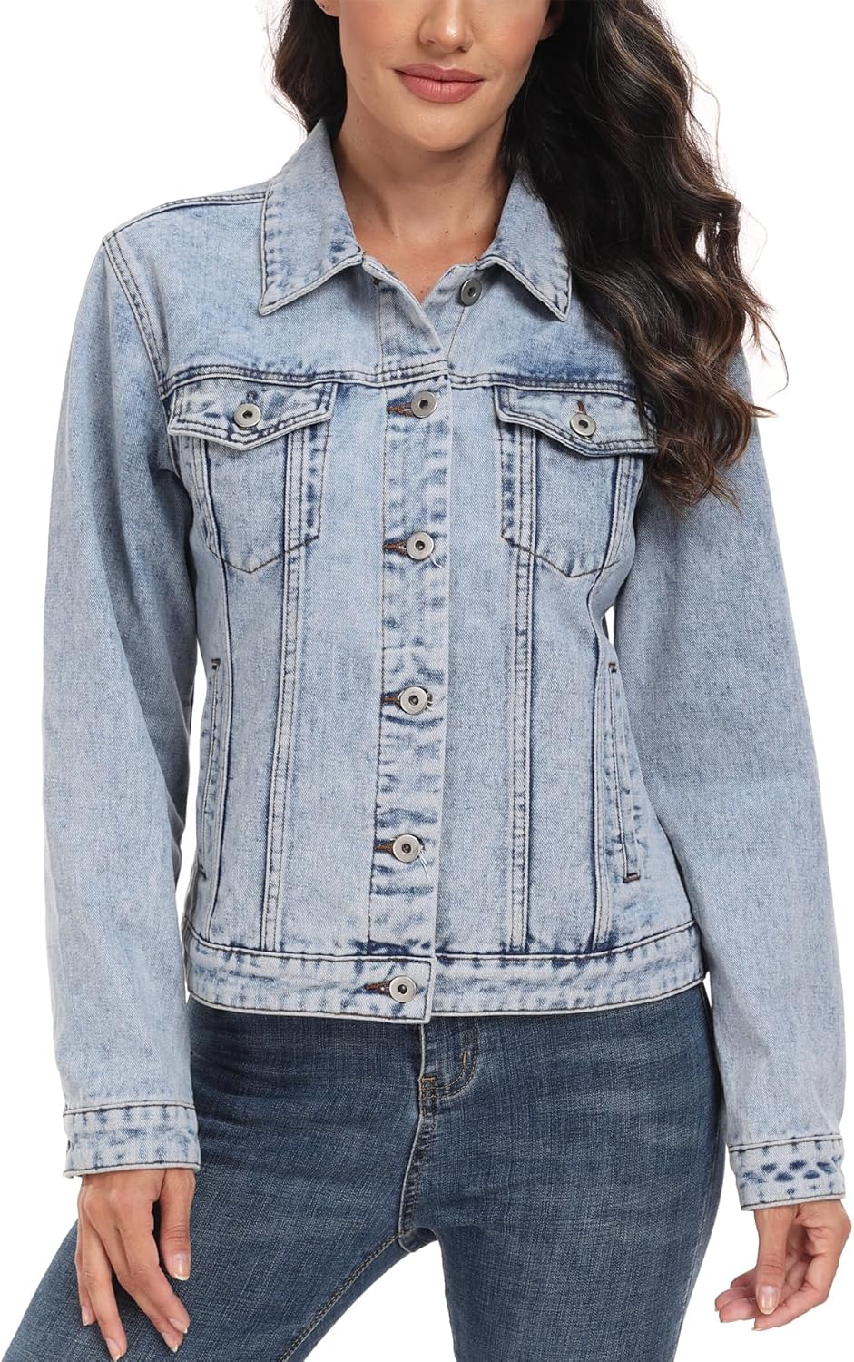 MISS MOLY Women's Denim Jacket Button Up Long Sleeve Basic Trendy Jean Jacket Coat with Pockets - Image 3