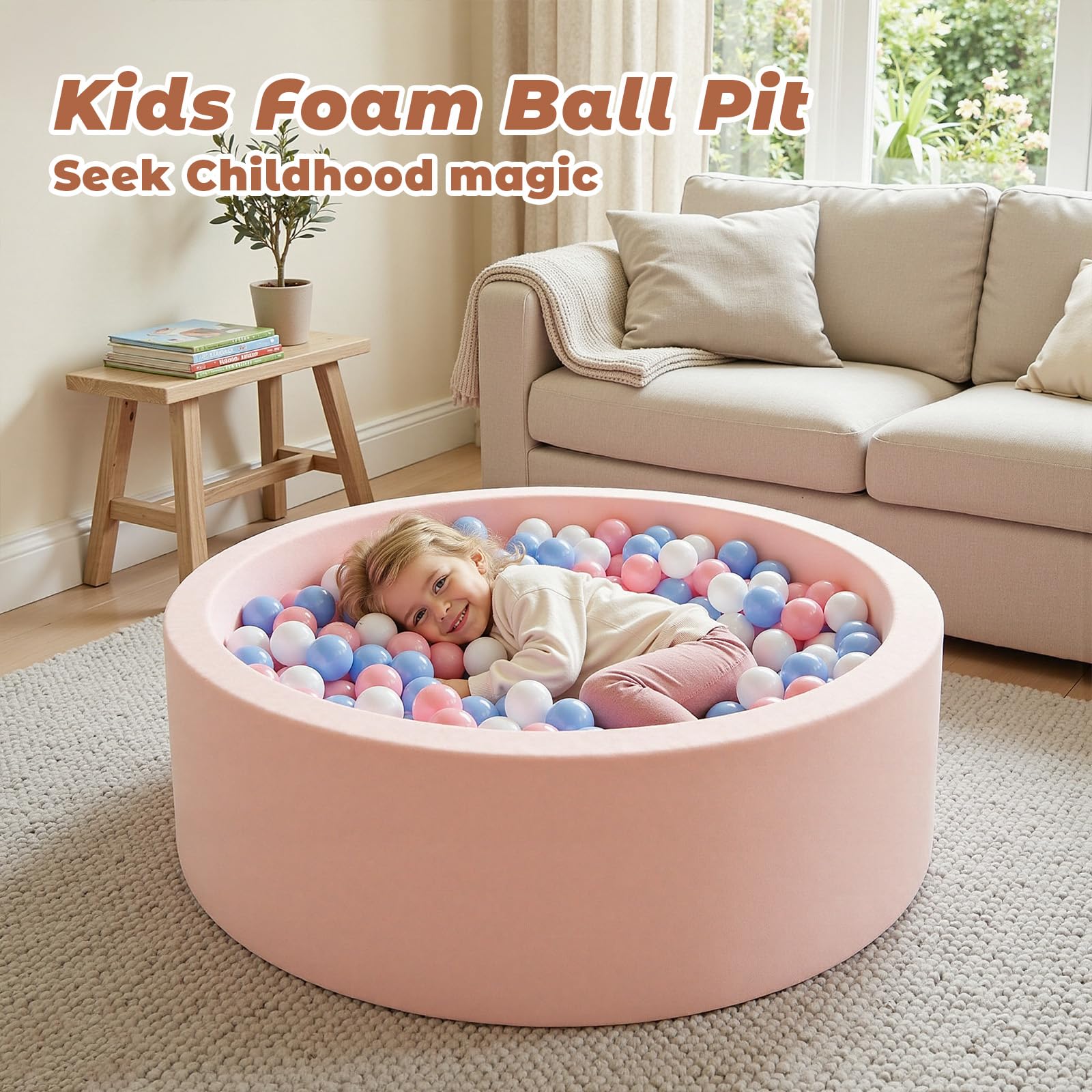 Wilwolfer Bagno per palline per bambini piccoli: piscina pieghevole per bambini – piscina rotonda morbida – morbida schiuma per palloni da gioco per bambini – morbida schiuma memory foam – interno
