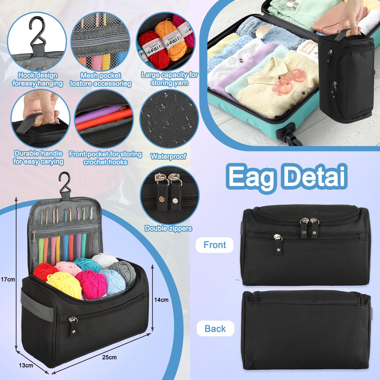 KIMIGO 193 Pezzi Kit Uncinetto Principianti,set di uncinetti con 15 lana,Kit Principianti,accessori all'uncinetto,uncinetti ergonomici con manico morbido e ago in metallo, 2,0 – 10 mm, pratici
