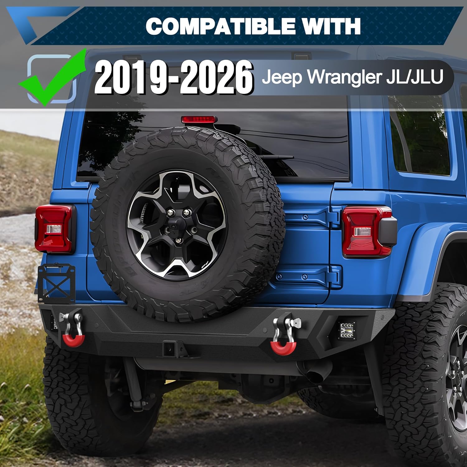 Wrangler JL Front Bumper + Rear Bumper with Winch Plate, D-ring and Lights Compatible with 2019-2026 Jeep Wrangler JL JLU Unlimited 2/4 Doors