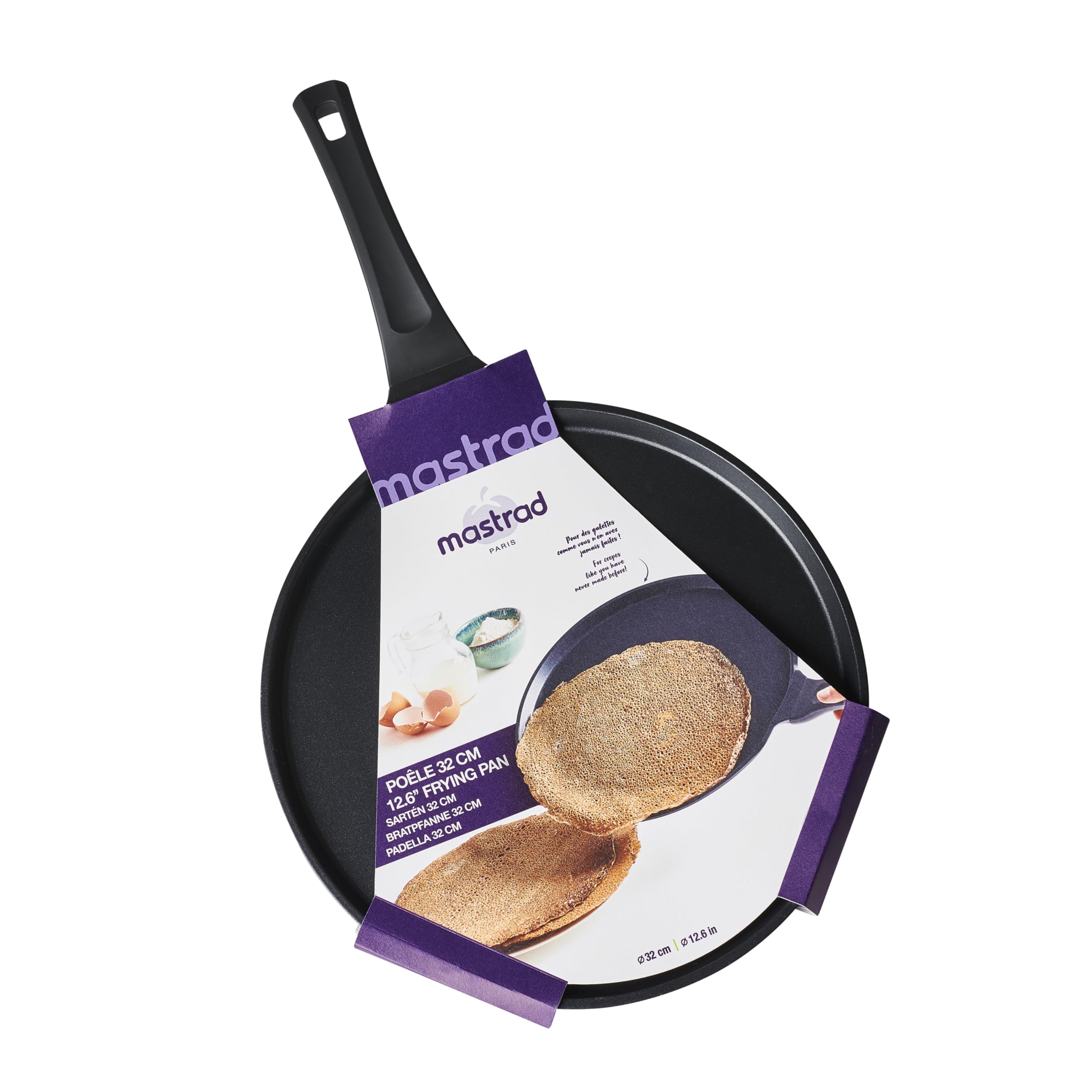 Mastrad - Poêle À Crêpes 32 cm - Poêle À Crêpière – Revêtement Céramique Sans PFAS/PTFE – Tous Feux Dont Induction – Fond Alvéolé – Cuisson Saine & Homogène, Noir