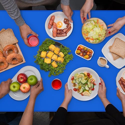 Miniatura 6 de Paquete de 16 manteles de plástico azul para mesas rectangulares, manteles decorativos de alta calidad azul real desechables para fiestas, manteles