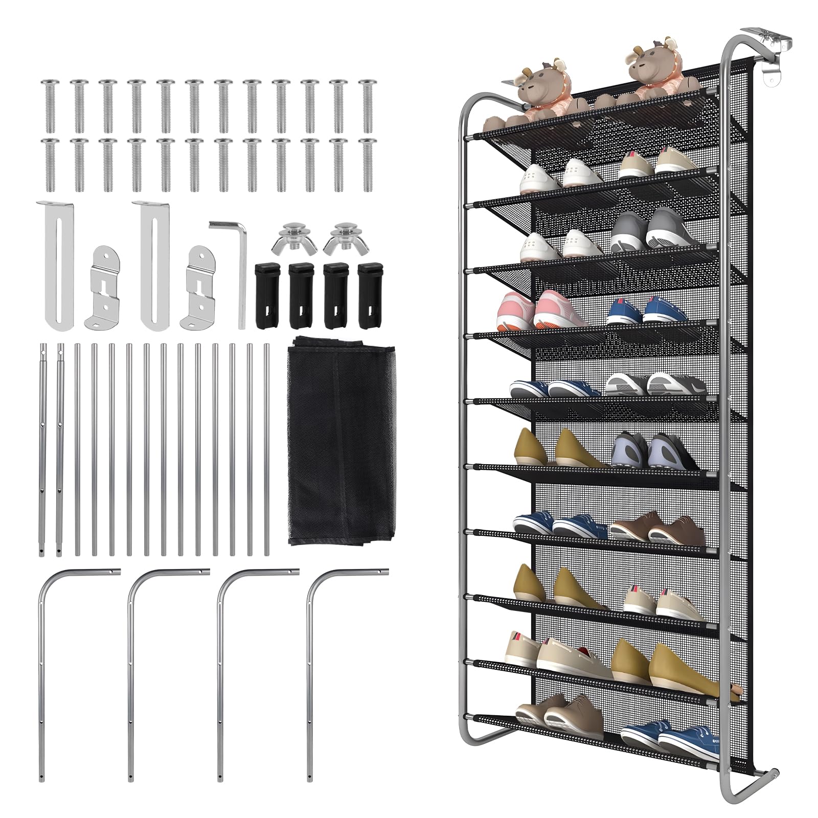 DBREAKS Zapatero para puerta Ajustable de 10 Niveles, Organizador de Zapatos, Zapatero Colgante, Organizador de Zapatos Colgante, Organizador Sobre la Puerta con Ganchos de Metal Estables