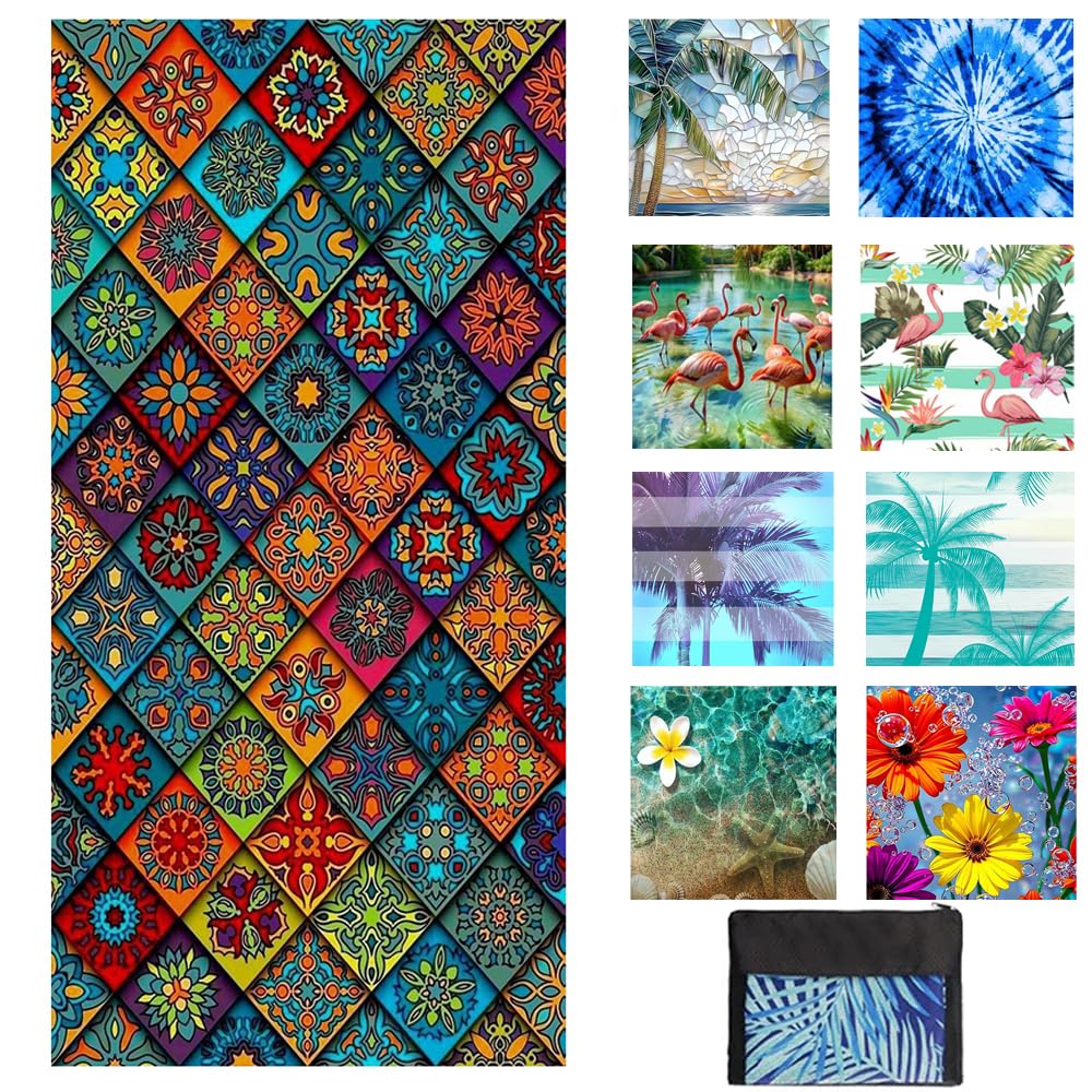 JAODFK Microfibre Beach Towel 71"X32" Quick Dry Lightweight Sand Free Extra Large Thin Towels Travel Essentials For Adults Womens Swim Bath Accessories Mats Holiday Must Haves Grid Pattern A