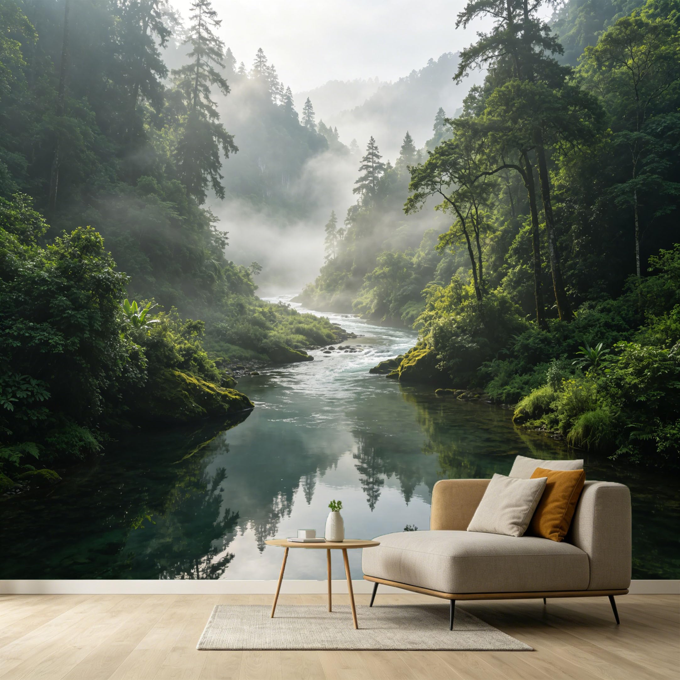 Custom Size Wall Murals Misty Forest River Landscape Mountain Lake Nature Scene SelfAdhesive Wall Fabric Removable Large Wallpaper for Photo Living Room