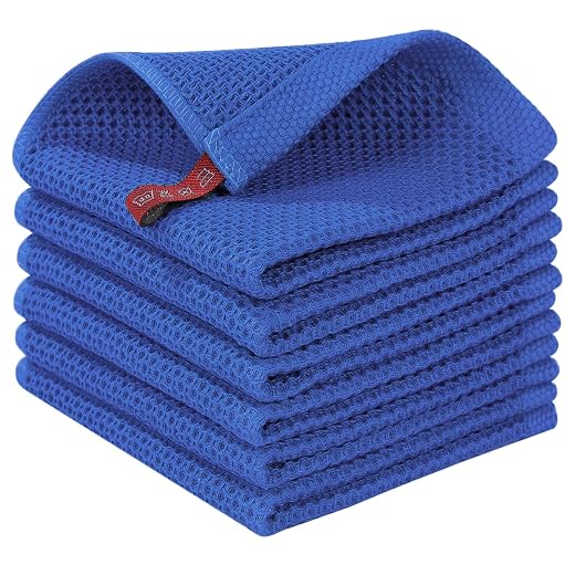 Homaxy 100% Cotton Waffle Weave Kitchen Dish Cloths 6-Pack, Blueberry