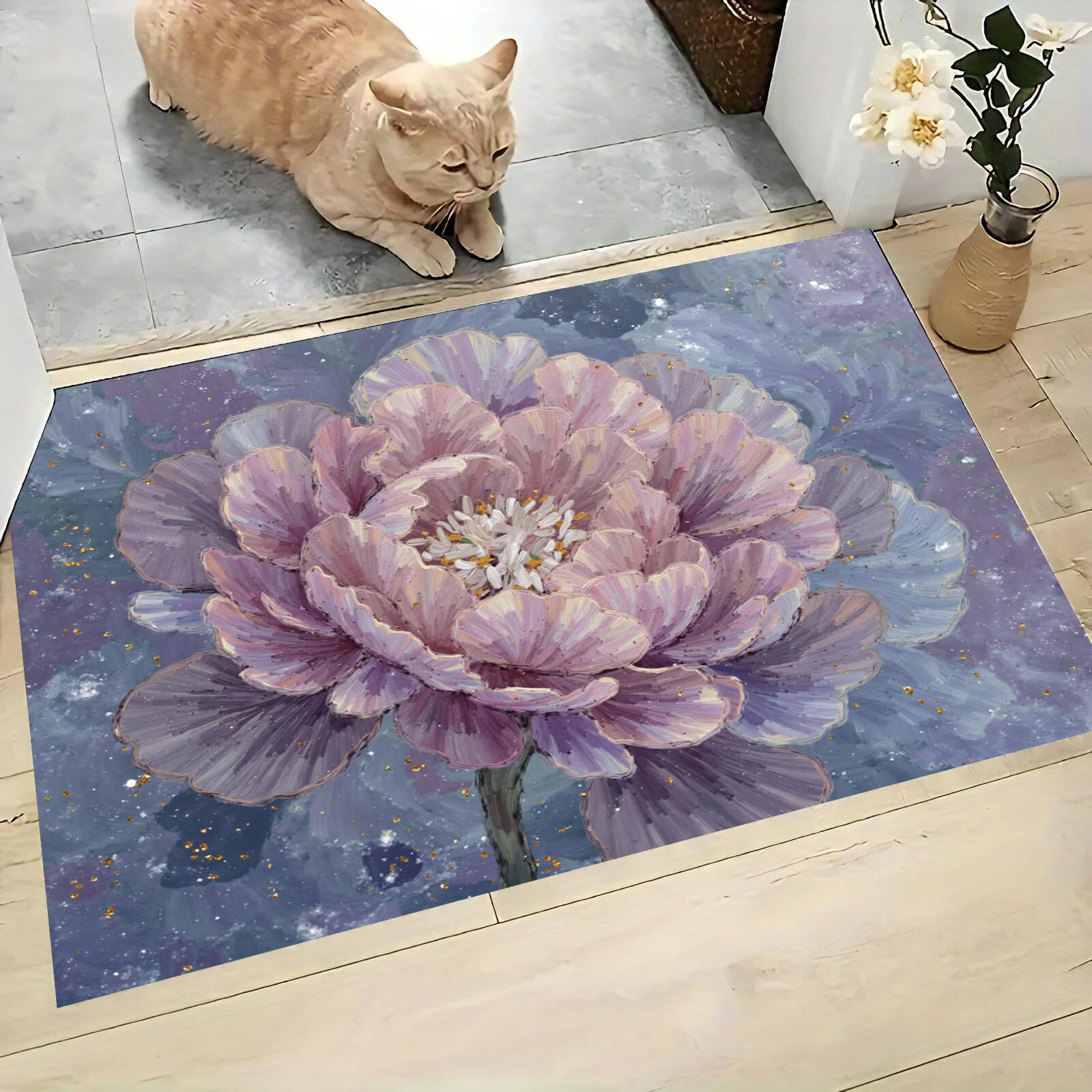 Tapis luxe artistique pivoine paillasson impasto haut de gamme pour entrée
