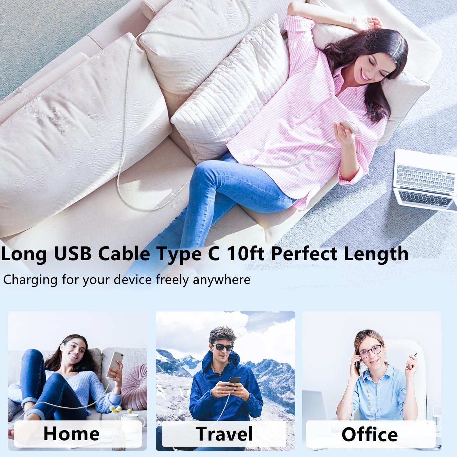 Cable de carga USB C para iPhone 16 15 de 10 pies, cable de carga rápida tipo C a C para Apple iPhone 16 Pro Max/16 Pro/15 Plus/15 Pro Max/MacBook 2021/2020/2019/2018, iPad 12.9/11 pulgadas/Mini/Air
