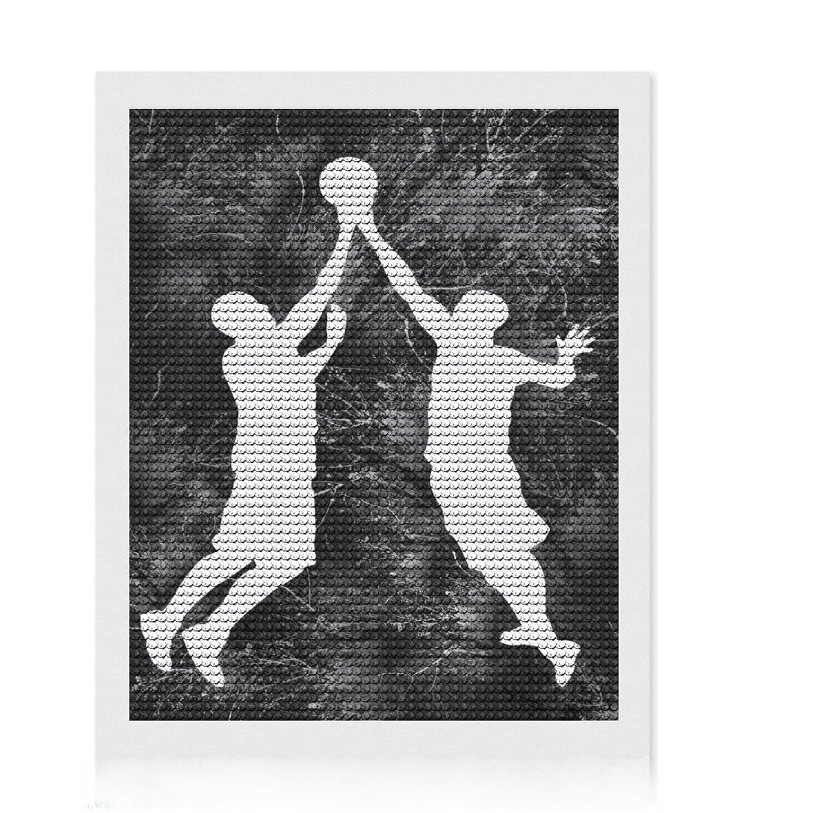 Junmoney Basketball Silhouette Full Drill Diamond Painting Kit 16"x20", Complete Accessories, Neat Printed Canvas, Creative Leisure Activity