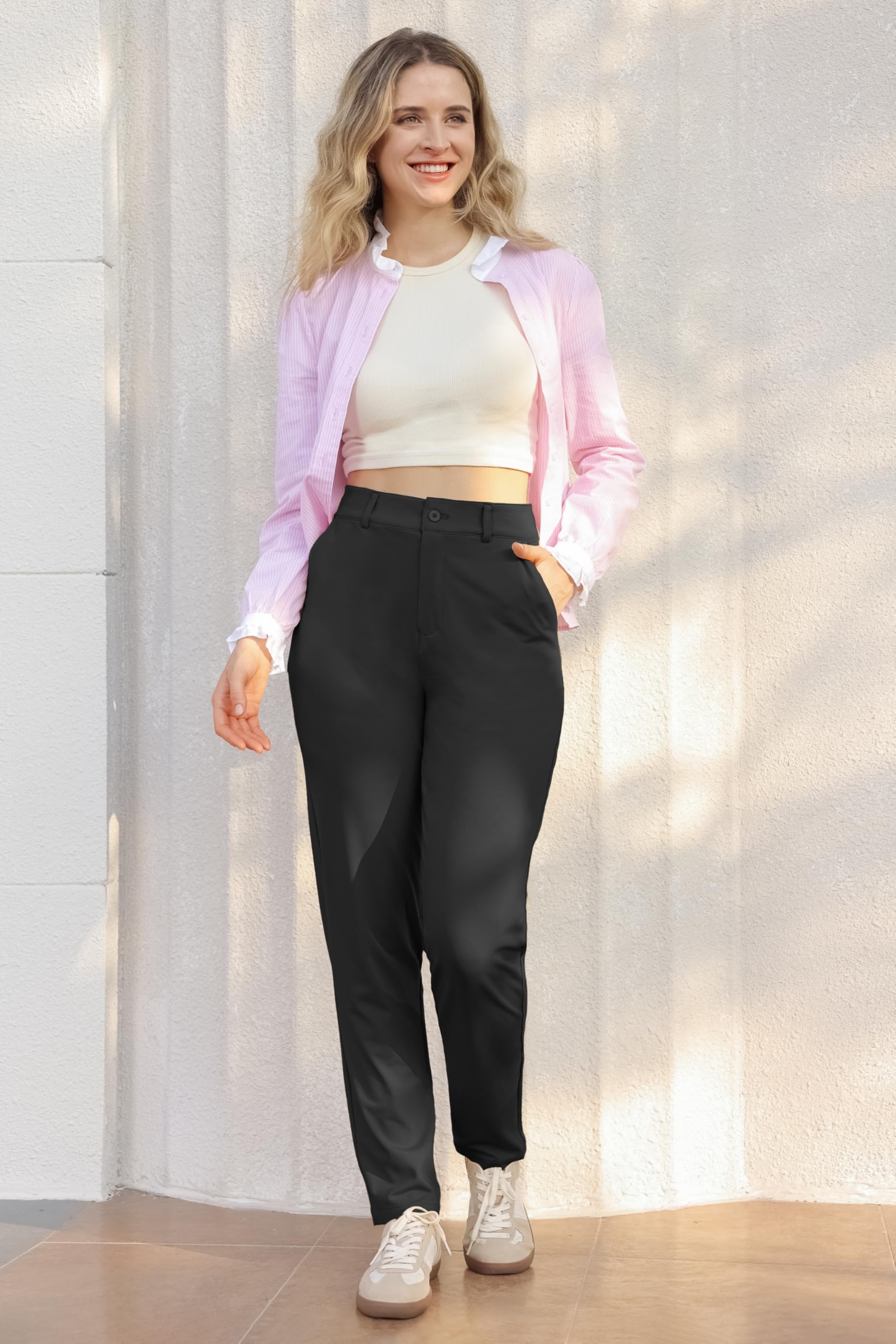 Bamans Pantaloni Donna Neri Elastico, Pantaloni Eleganti Slim Fit Pants Casa Casual Ufficio Affare