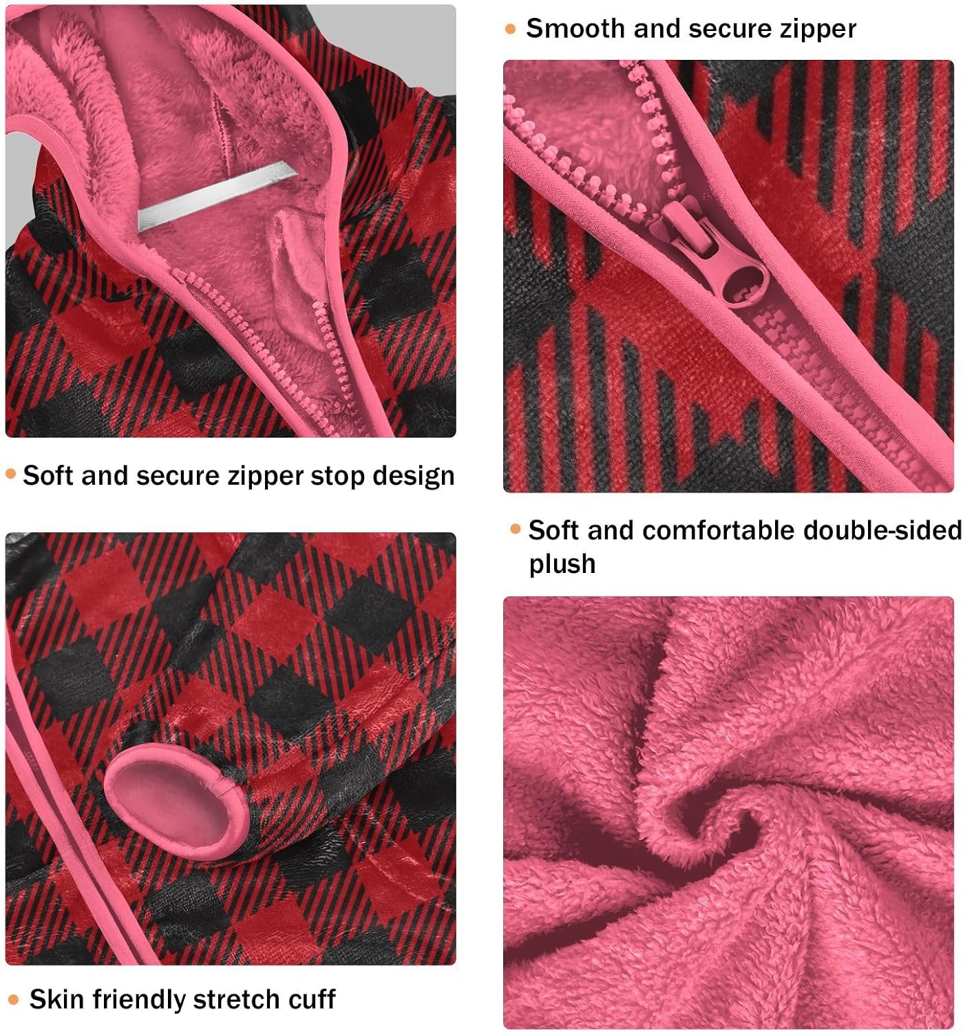 GuoChe Plaid Black Red Girls Sherpa Jacket With Hood