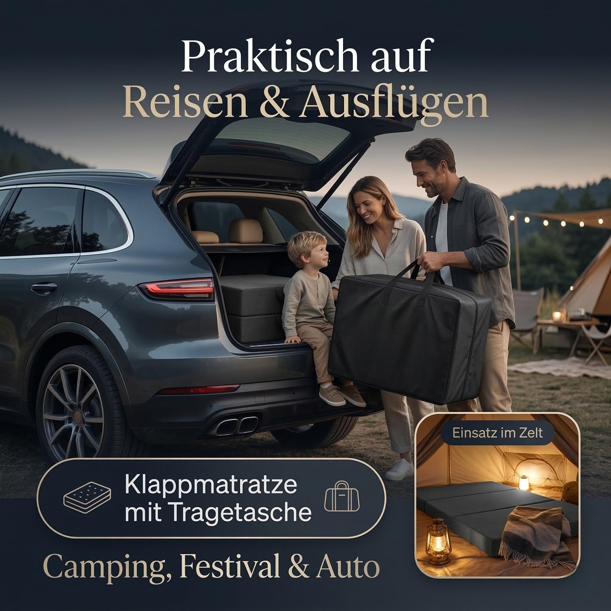 Arensberger Amalia Klappmatratze 90x200cm | 16cm XXL NANOCELL Gelschaum | Faltmatratze mit Transporttasche, Gästematratze klappbar für Boden, Kinder, Camping & Reise, platzsparend, faltbar & robust