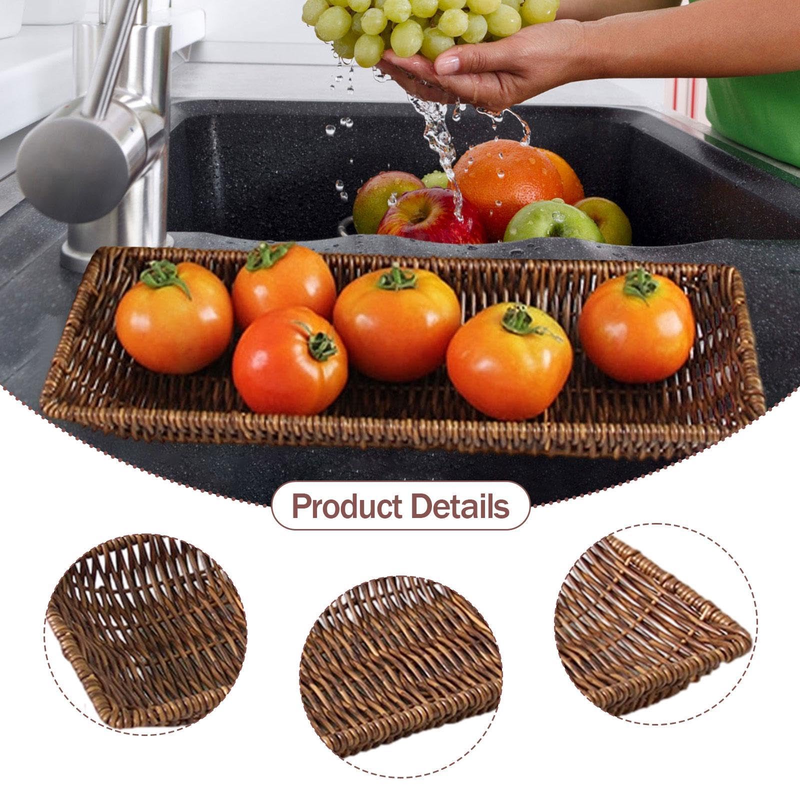 Fenteer Imitation Rattan Storage Basket Hand Woven Lightweight Decoration Decorative Woven Bread Basket for Kitchen Bar Home Sundries