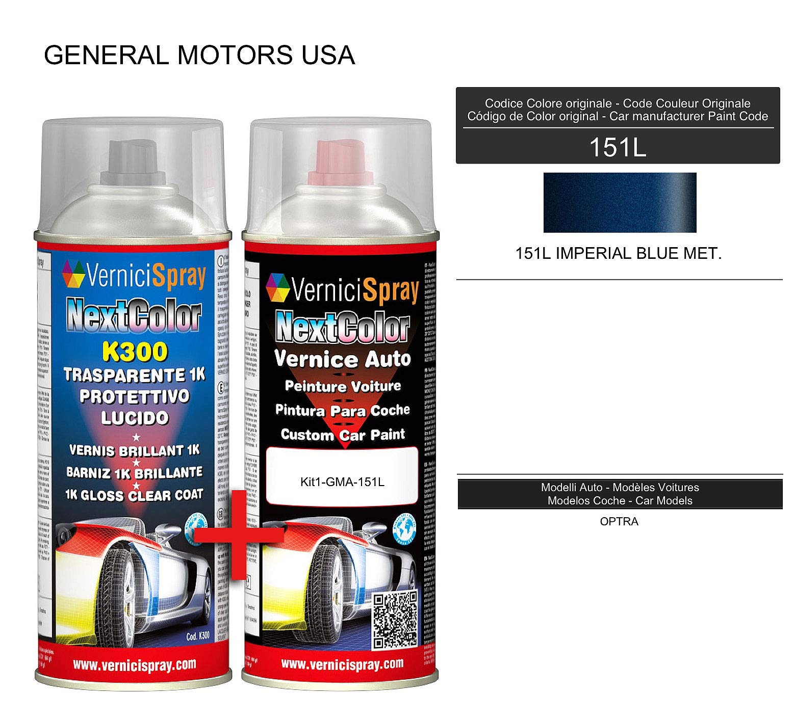 Automotive Touch Up Kit - Car spray paint in metallic/pearl colour 151L IMPERIAL BLUE MET. and Gloss Clear Coat, 400 ml Spraycans by VerniciSpray