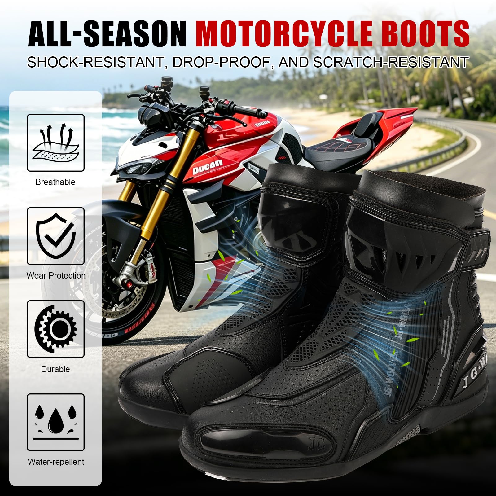 Botas Moto Hombre de Deportivas Zapatos de Moto con Transpirables
