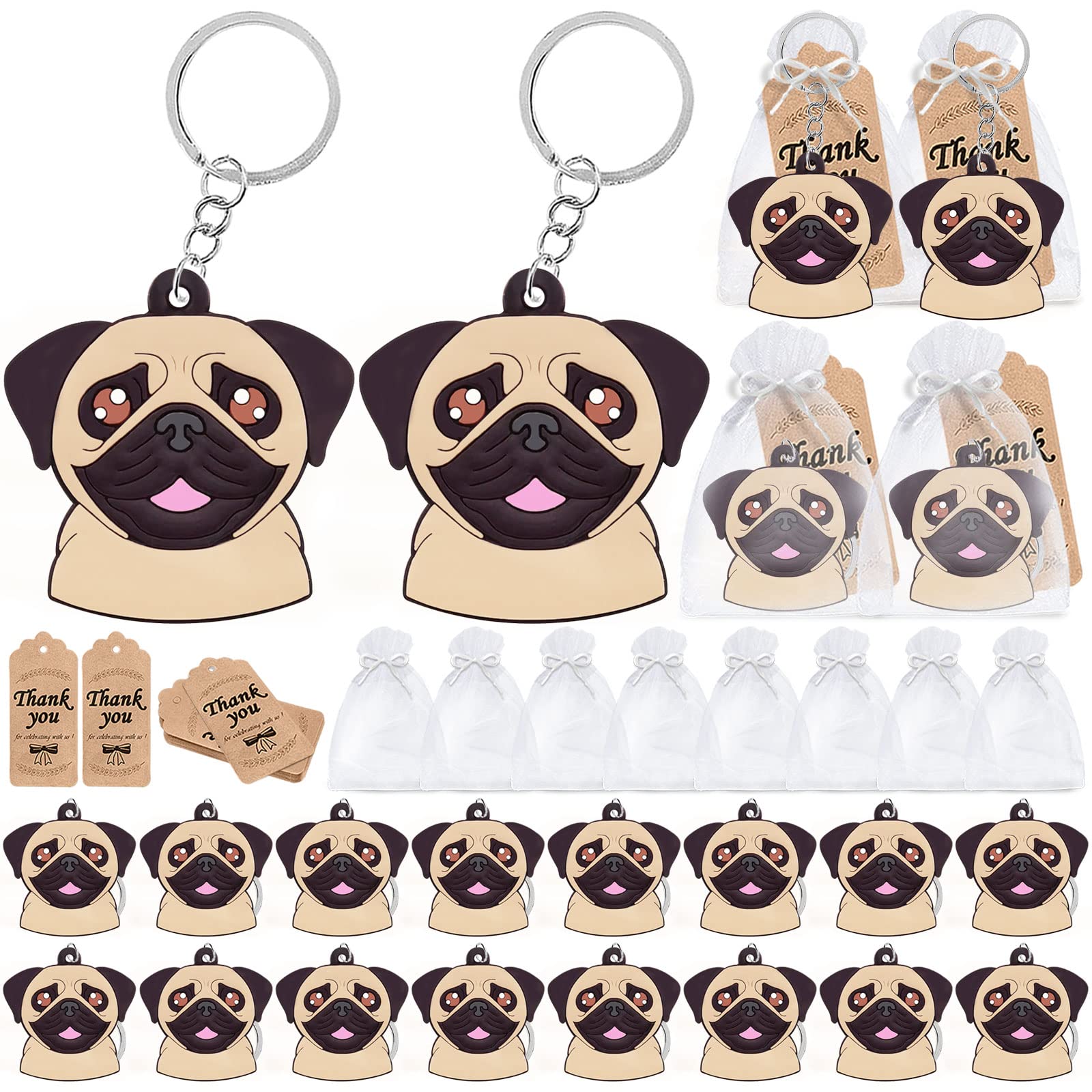 CiciBear 60 Pack Dog Party Decorations for Guests, 20 Bulldog Keychains, 20 Tags and 20 Gift Bags for Bulldog Dog Puppy, Pet Animals,Let's Pawty Party