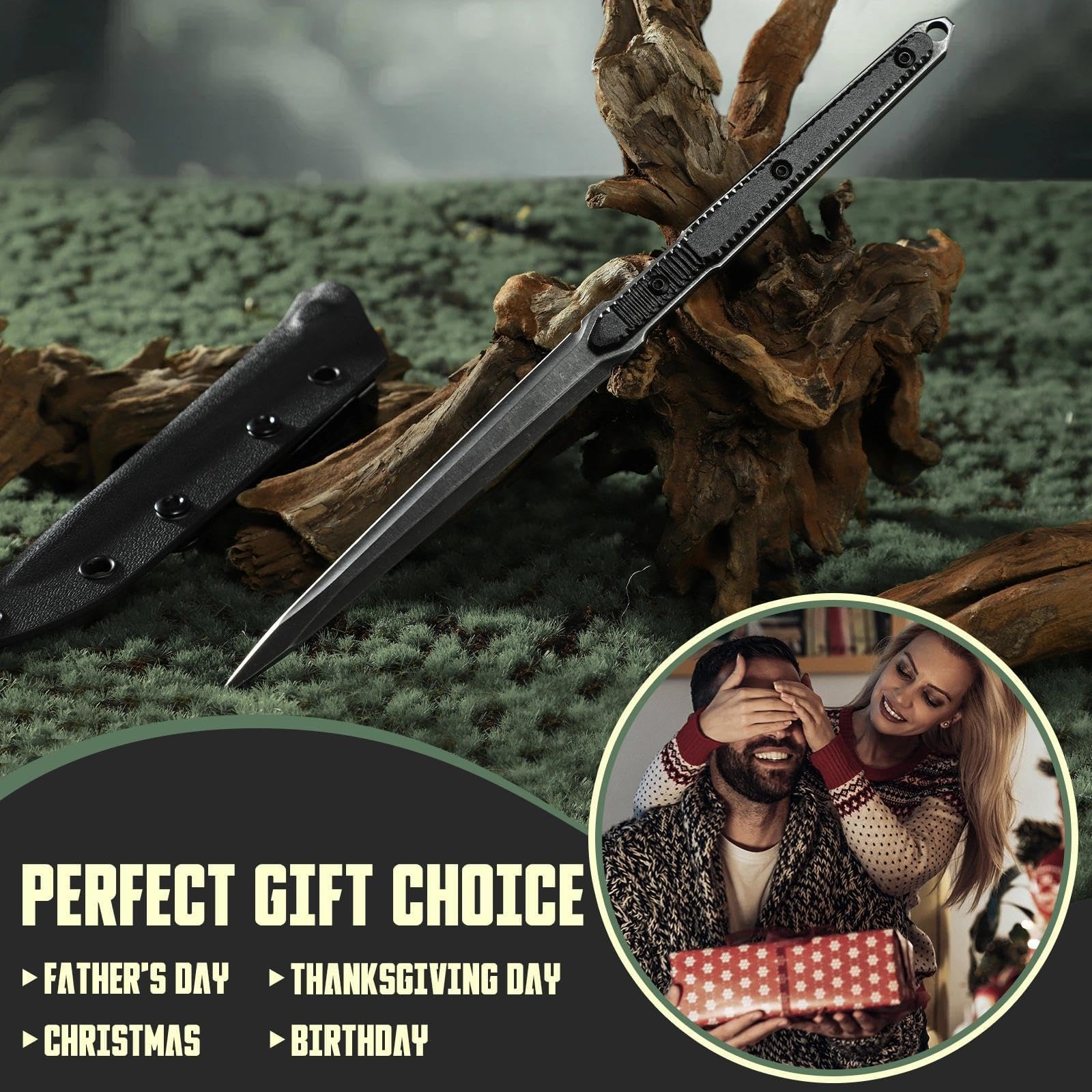 Freelander Outdoor Messer Feststehende Klinge mit Kydex Scheide, Survival Messer aus 440C Stahl, Full Tang Bushcraft Outdoormesser für Camping, Geschenk für Männer