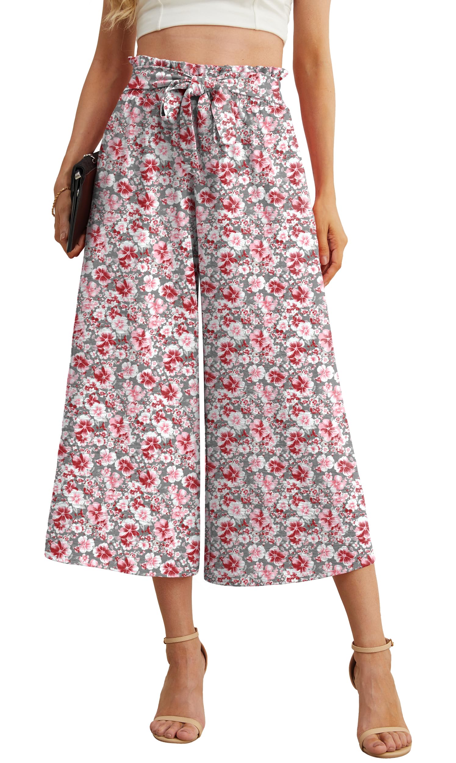 IWOLLENCE Women Flowy Loose Wide Leg Pant Summer Beach Casual Trousers high Waist Adjustable Knot Business Work Casual Pants