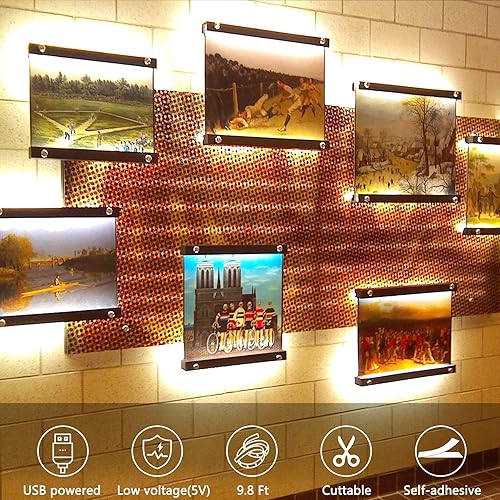 Miniatura 6 de echosari Tira de luces USB de 5 V de 9.8 pies, 2835 SMD súper brillante, 180 luces LED para armarios de bricolaje, marcos de fotos, escritorios,