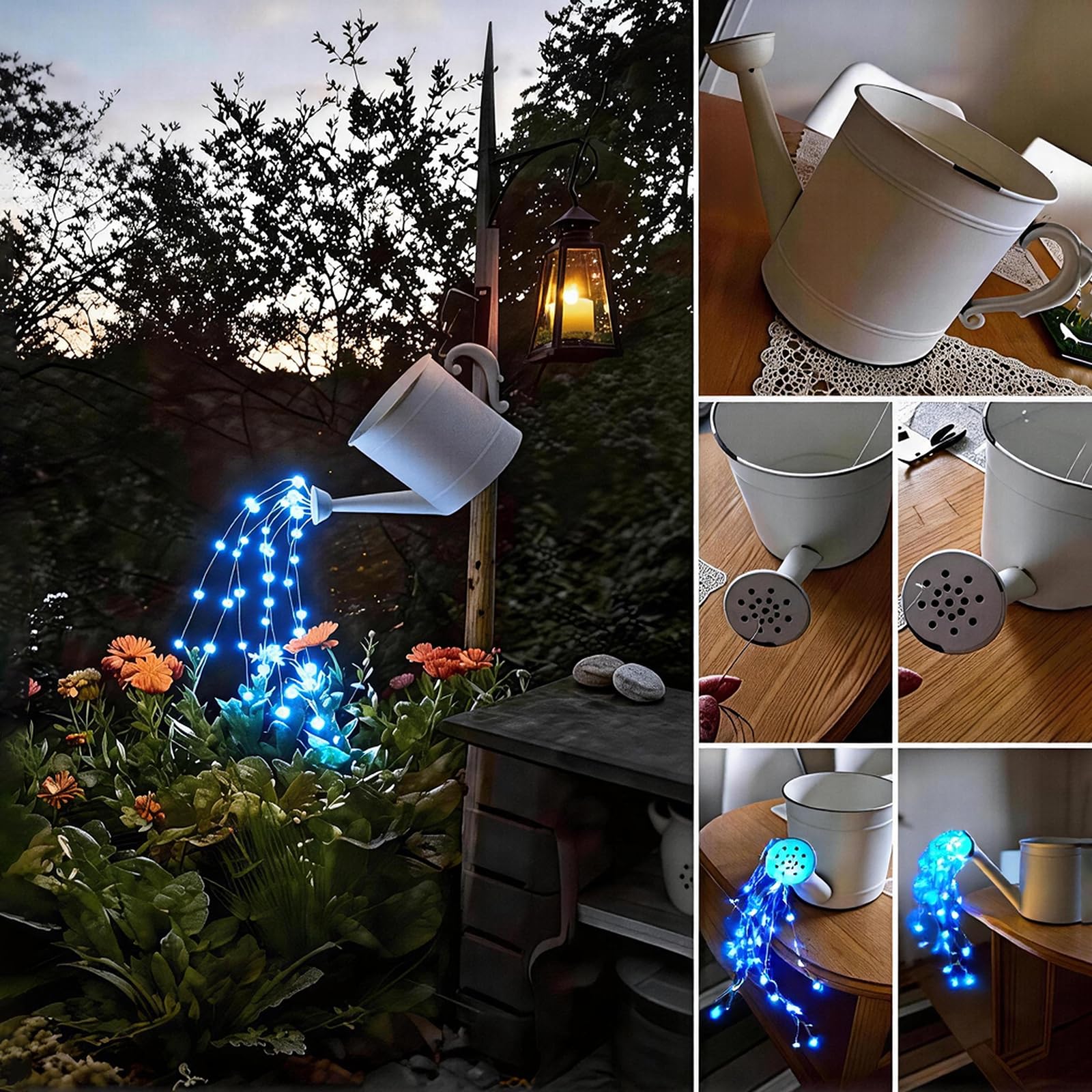 Guirlande lumineuse solaire bleue à plusieurs brins pour arrosoir 180 LED d'extérieur étanche en cascade