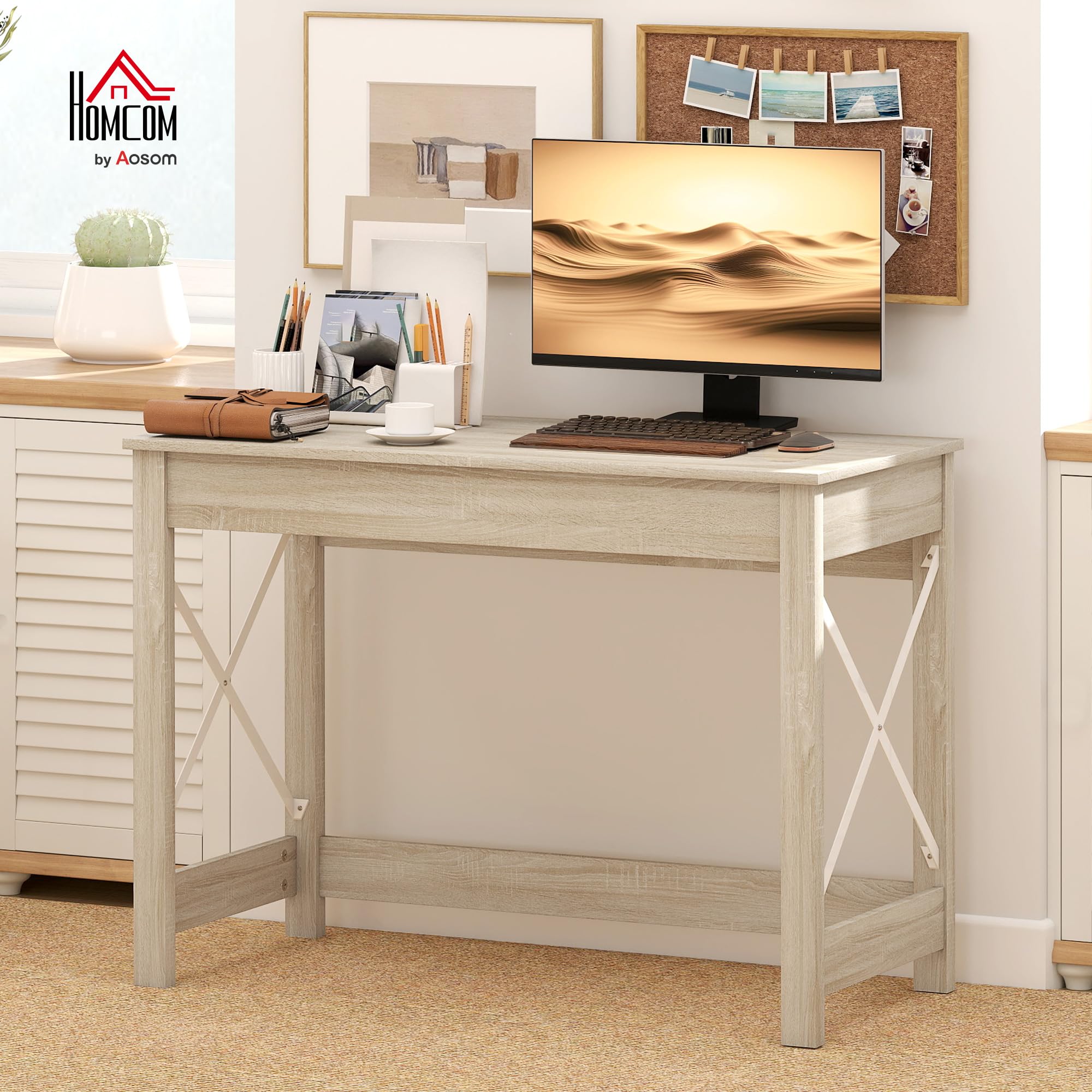 HOMCOM Mesa Escritorio Estilo Moderno Fácil de Montar 105x50x76 cm Natural | Mesa de Ordenador, para Oficina Dormitorio Estudio