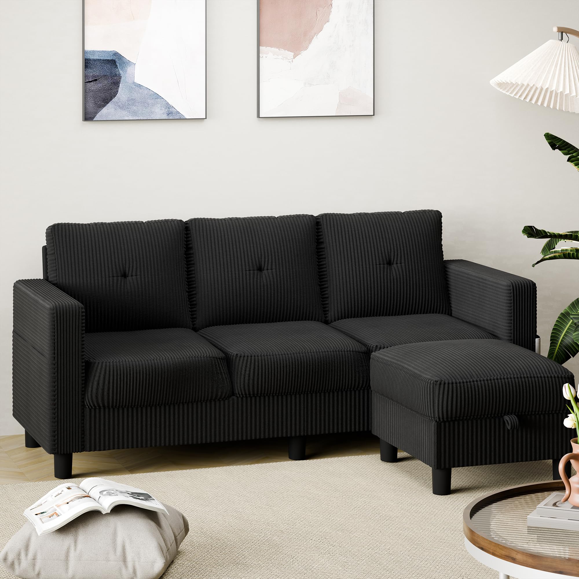 Shintenchi Modern Sectional Sofa with dimensions overlay