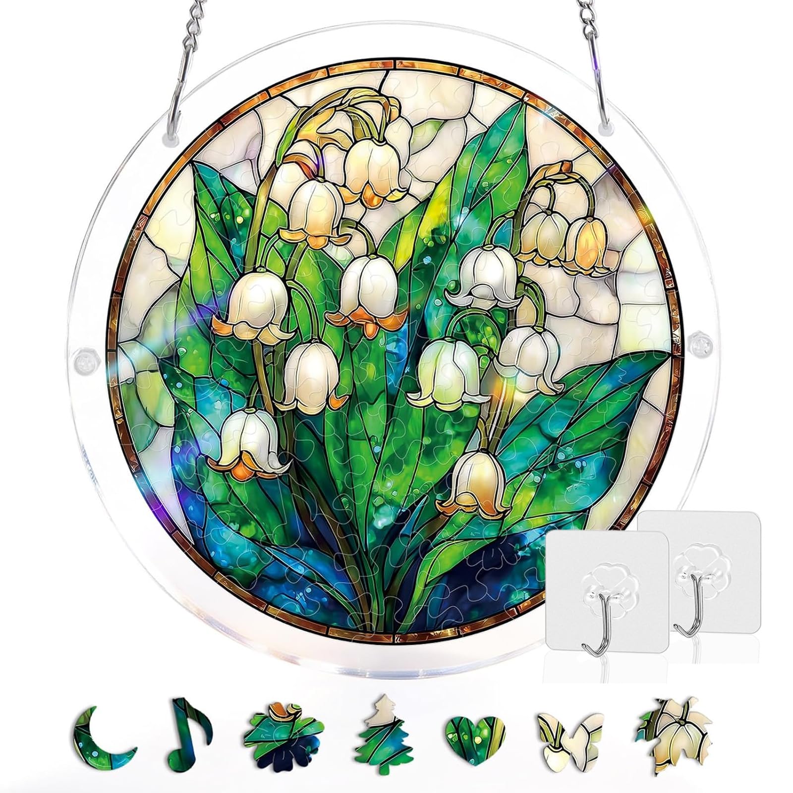 Acrylic Puzzle Suncatcher 83 Pieces, 7.4 Inch, DIY Window Hanging Decoration for Home & Garden, for Women, Men, and Moms, Ideal for Birthday or Home Decor,Style d,S (7.4in) — view 15