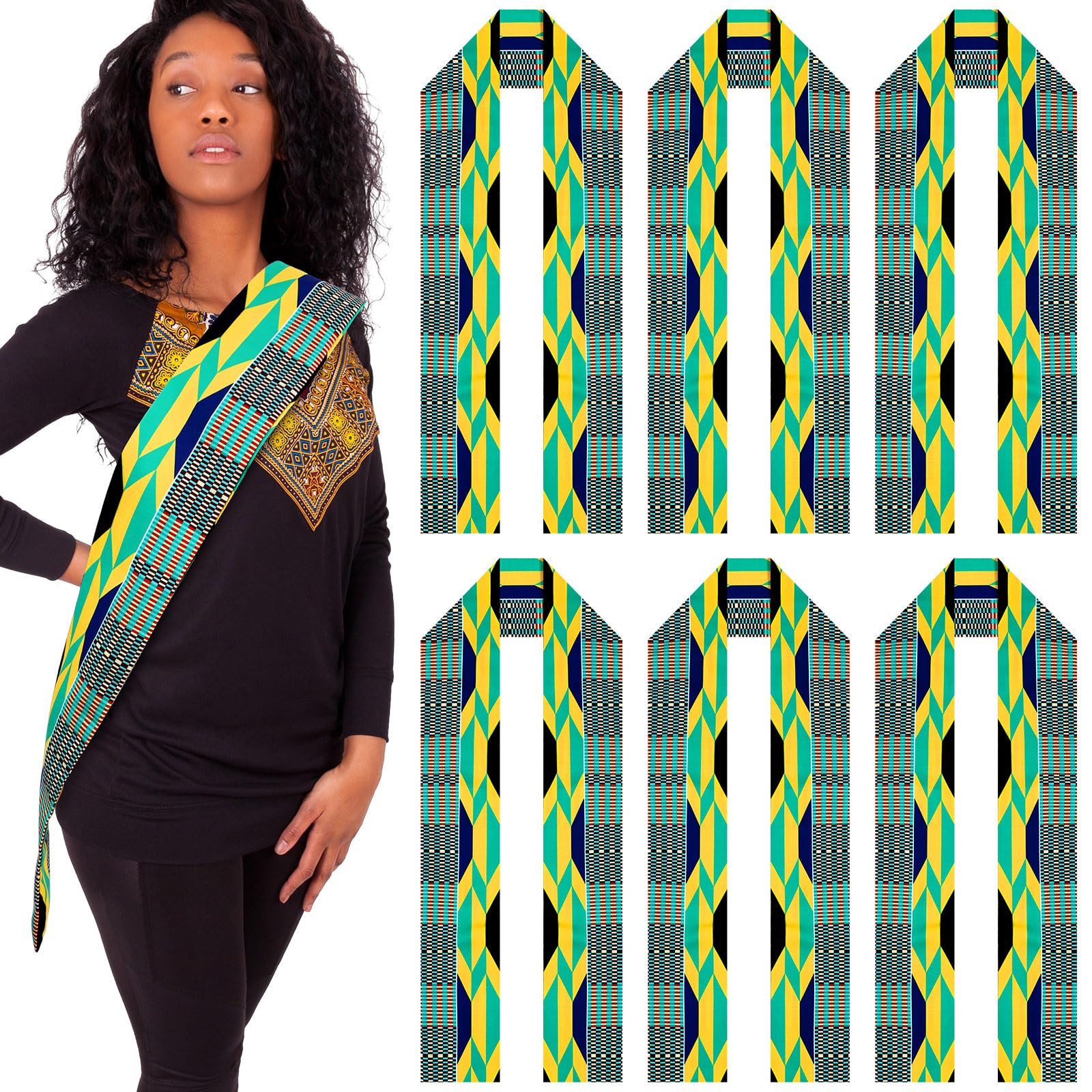 African Kente Stole African Print Sash African Kente Scarf Graduation Black History Kwanzaa Gifts for Adults
