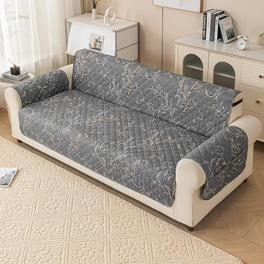 House of Quirk 'Gulnaar Series' Anti-Slip Sofa Cover Mat with Pocket | Polyester Couch Protector for Pets, Kids &amp; Spills (...