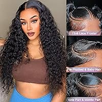 Vista 2 de Pelucas de encaje frontal transparente HD de xinshow, cabello humano ondulado profundo 13x6, con abuelitos pre-sacado, 180 de densidad, rizadas