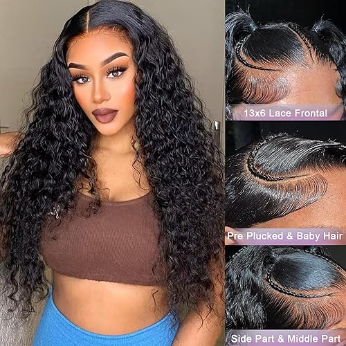 Miniatura 2 de Pelucas de encaje frontal transparente HD de xinshow, cabello humano ondulado profundo 13x6, con abuelitos pre-sacado, 180 de densidad, rizadas