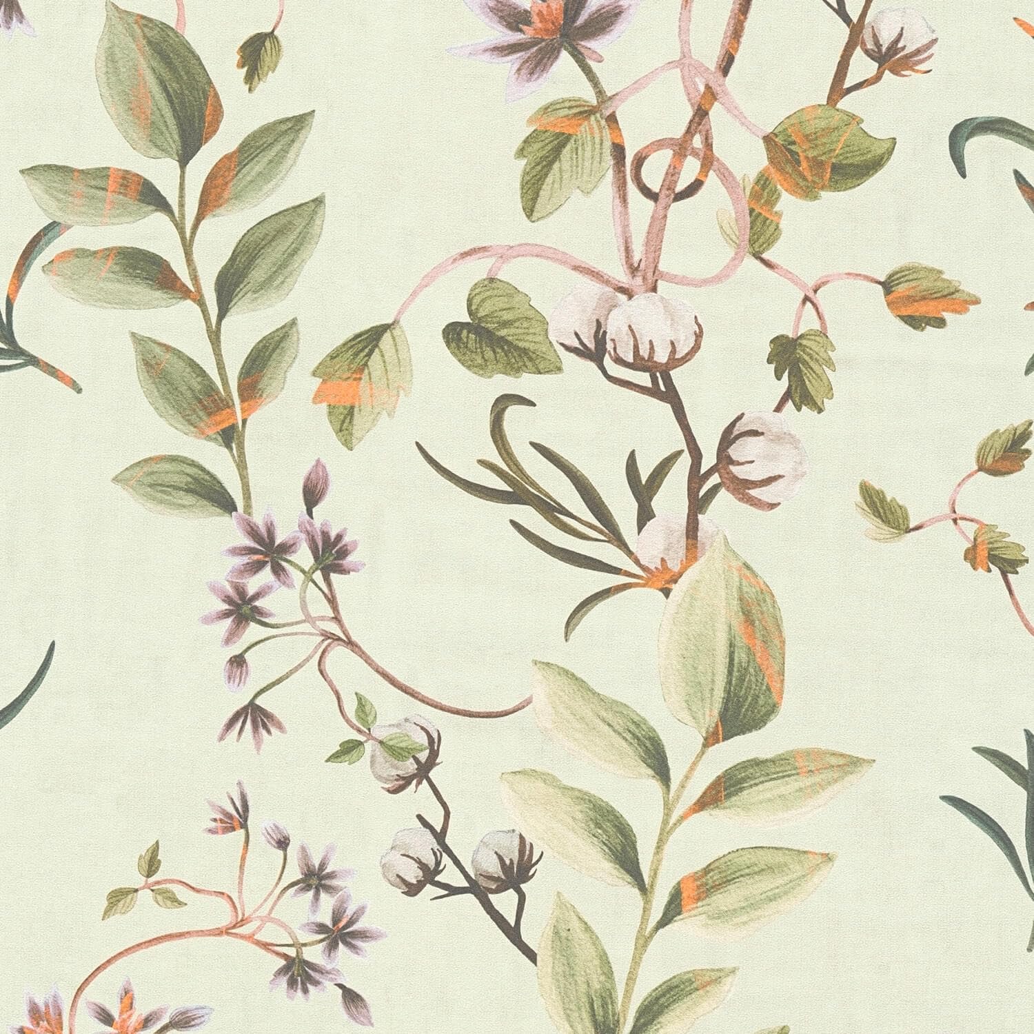 Papel pintado de flores verde para crear un salón botánico relajante