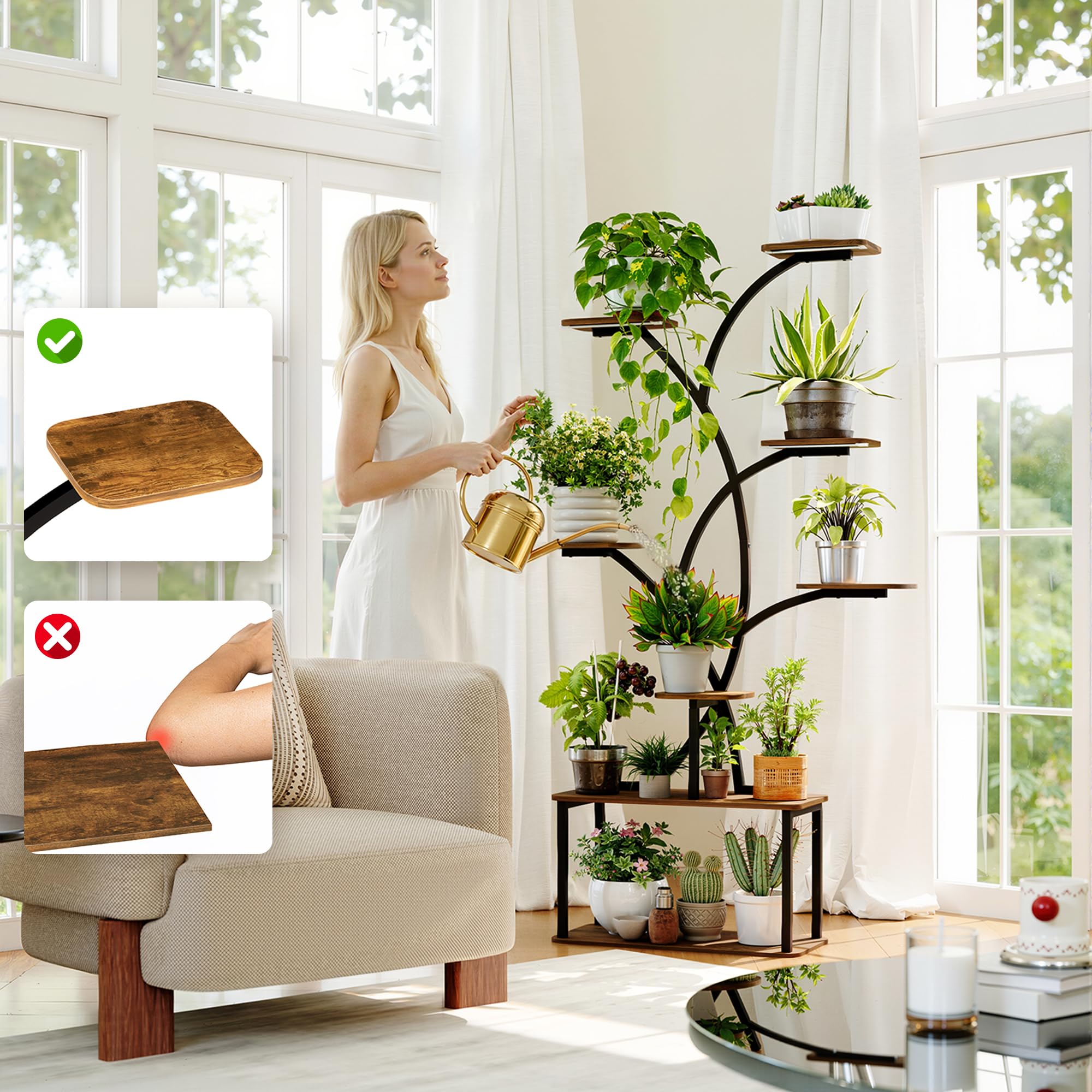 GoTiling Support Plantes Interieur avec Lampes de Culture: 162 cm Porte Plante d'Intérieur - 8 Niveaux Étagère Plante en Métal et Bois, Noir