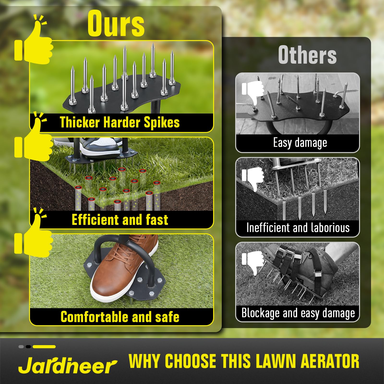 Jardineer Aeratore per prato, aeratore manuale con 12 punte in acciaio ispessite, aeratore pre-assemblato per allentamento del terreno e aerazione del cortile in prato, cortile e giardino