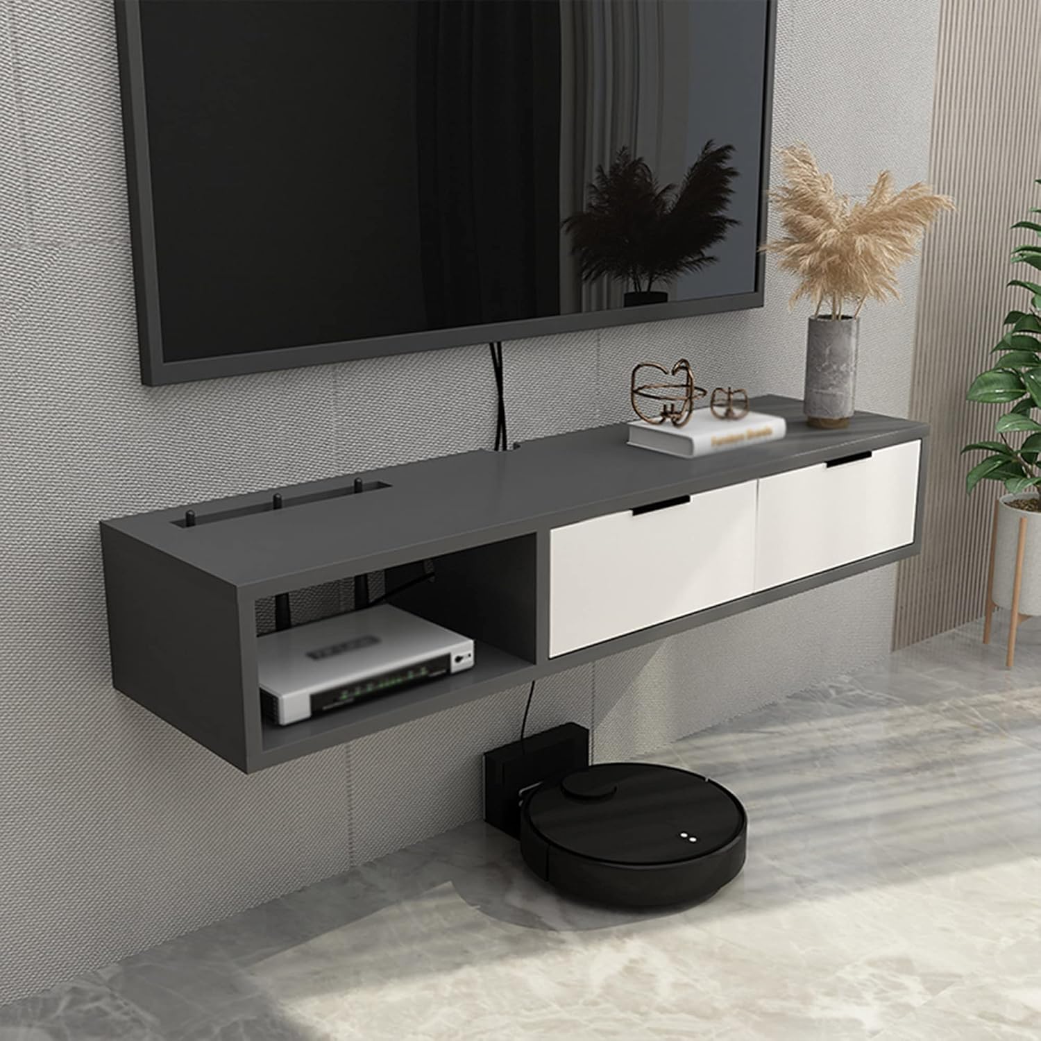 Modern Floating TV Cabinet with 2 Drawers Wall Mounted for Router ...