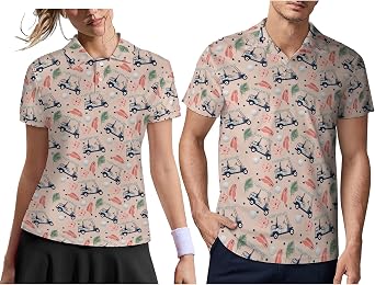 Men Women Funny Couple Golf Shirts,Matching Hawaiian Short Sleeve Golf Shirt,Moisture Wicking Couple Polo Shirt