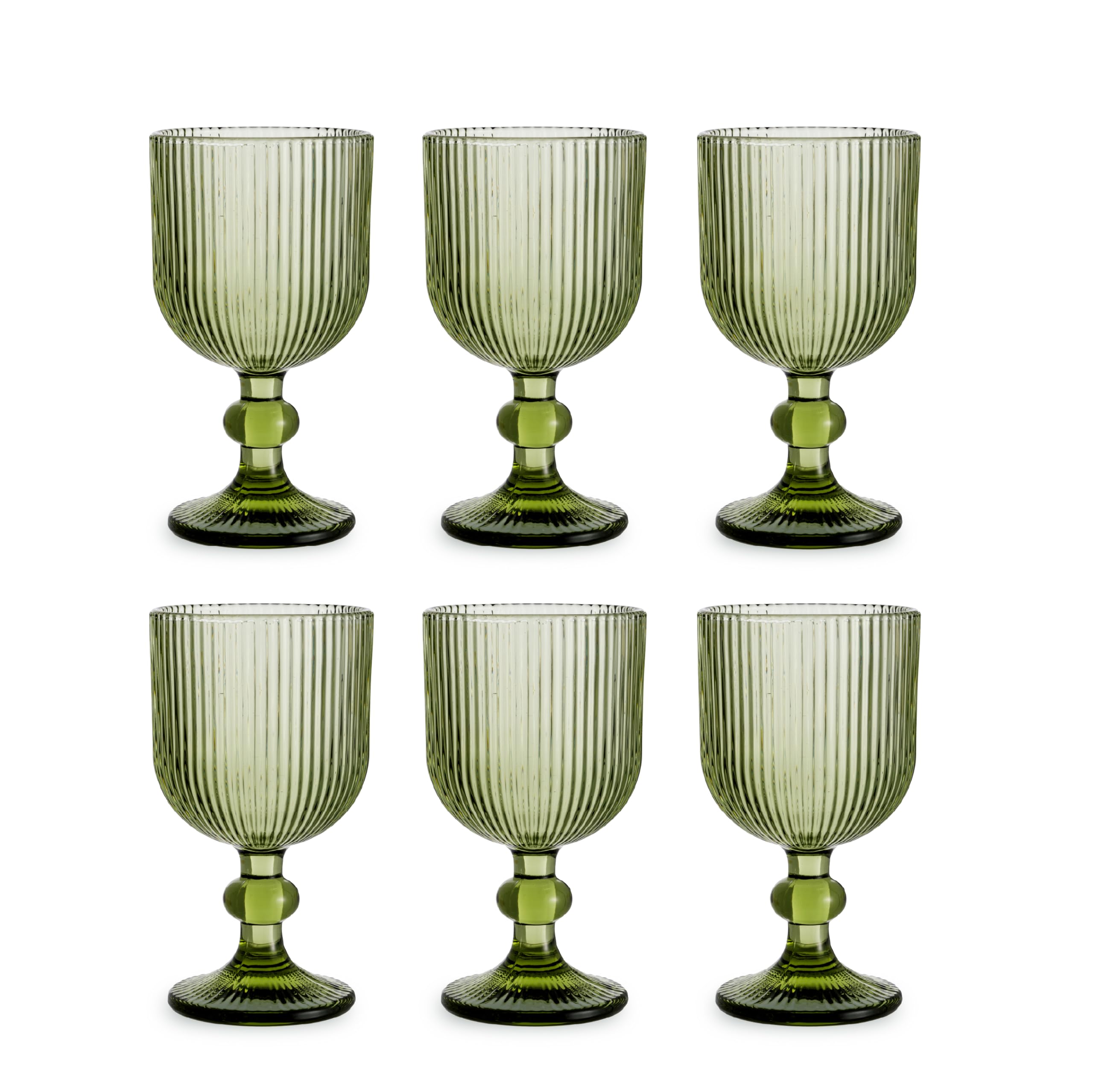 Baroni Home Set 6 pz di Calici in Vetro Colorati e Decorati con Righe in Rilievo 20 CL, Calici Eleganti Lavabili in Lavastoviglie, 8x8x14,5 cm, Verde