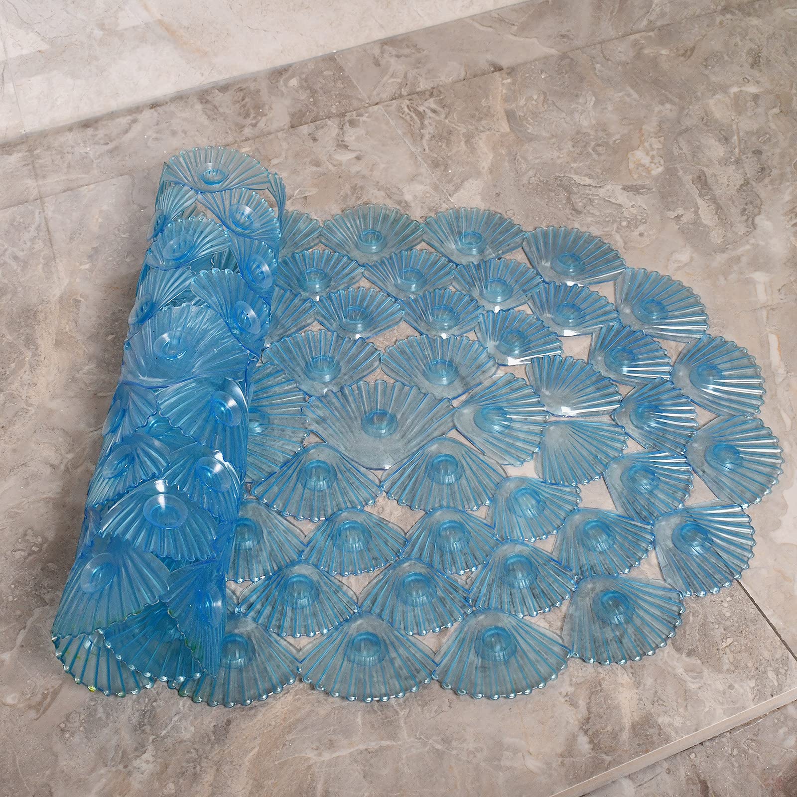 Morning View Badewanneneinlage, 27x15, waschbar, antibakteriell, BPA, Latex, phthalatfrei, Badewanneneinlage mit Saugnäpfen, XL Größe Badteppiche mit Muschelmuster blau