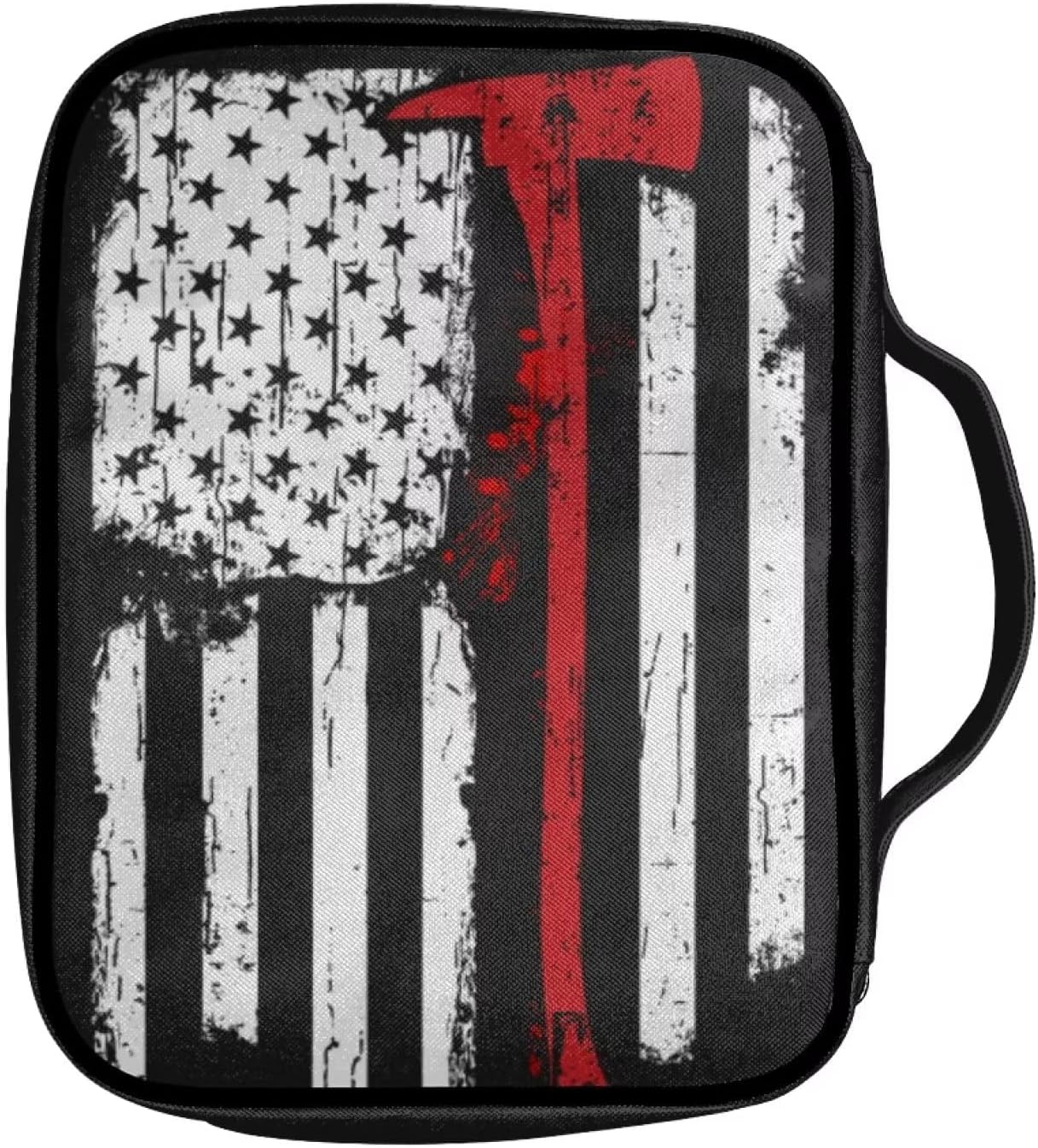 Mumeson Firefighter American Flag Print Bible Bag Carrying Bible Case for Standard Size Bible Book Holder Covers Bible Case Tote Bag with Handle Pockets