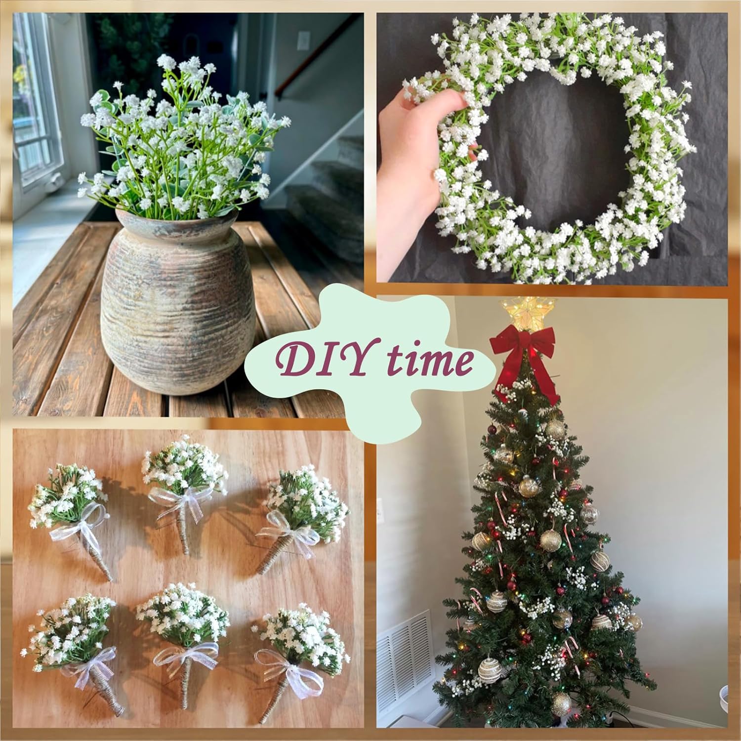 24Pcs Babys Breath Artificial Flowers Bulk, 11inch Fake Baby Breath Flowers White Faux Gypsophila Real Touch Flowers for Outdoors Wedding DIY Bouquet Arrangement Party Home Table Decor - Image 7