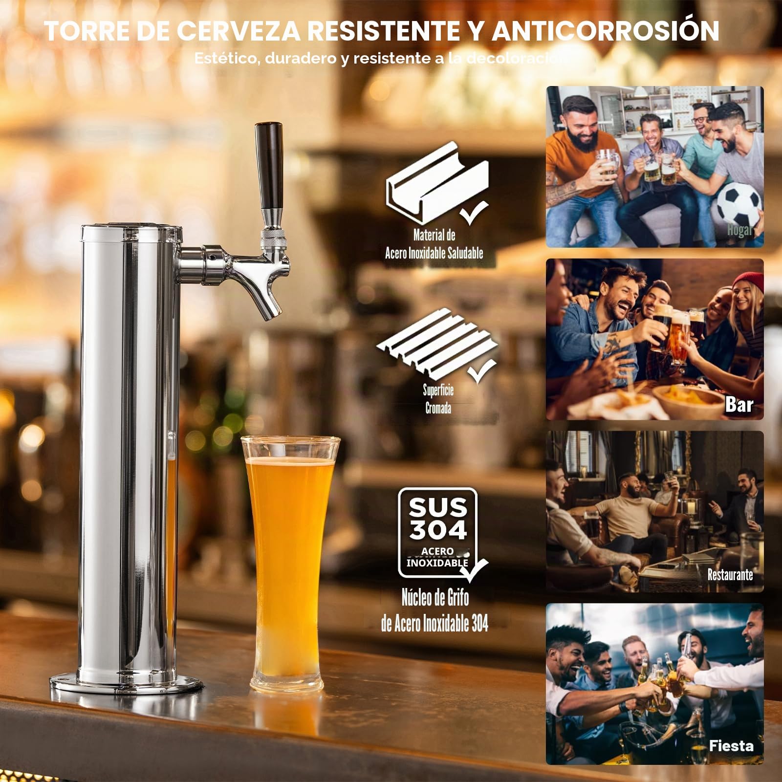 VEVOR Tower Kit, Kit de Conversión de Cerveza de Un Solo Grifo, Dispensador de Torre de Cerveza de Barril de Acero Inoxidable con Regulador W21.8 de Doble Calibre y Acoplador de Barril de Sistema A