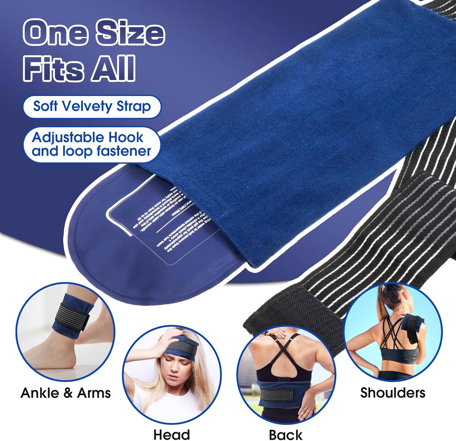 Ice Packs for Injuries Reusable, 4 Pack Hot and Cold Gel Packs and 2 Pack Adjustable Flexible Gel Wraps for Back Shoulders Arms Knees and Legs Injury Recovery, Alleviate Joint and Muscle Pain Relief