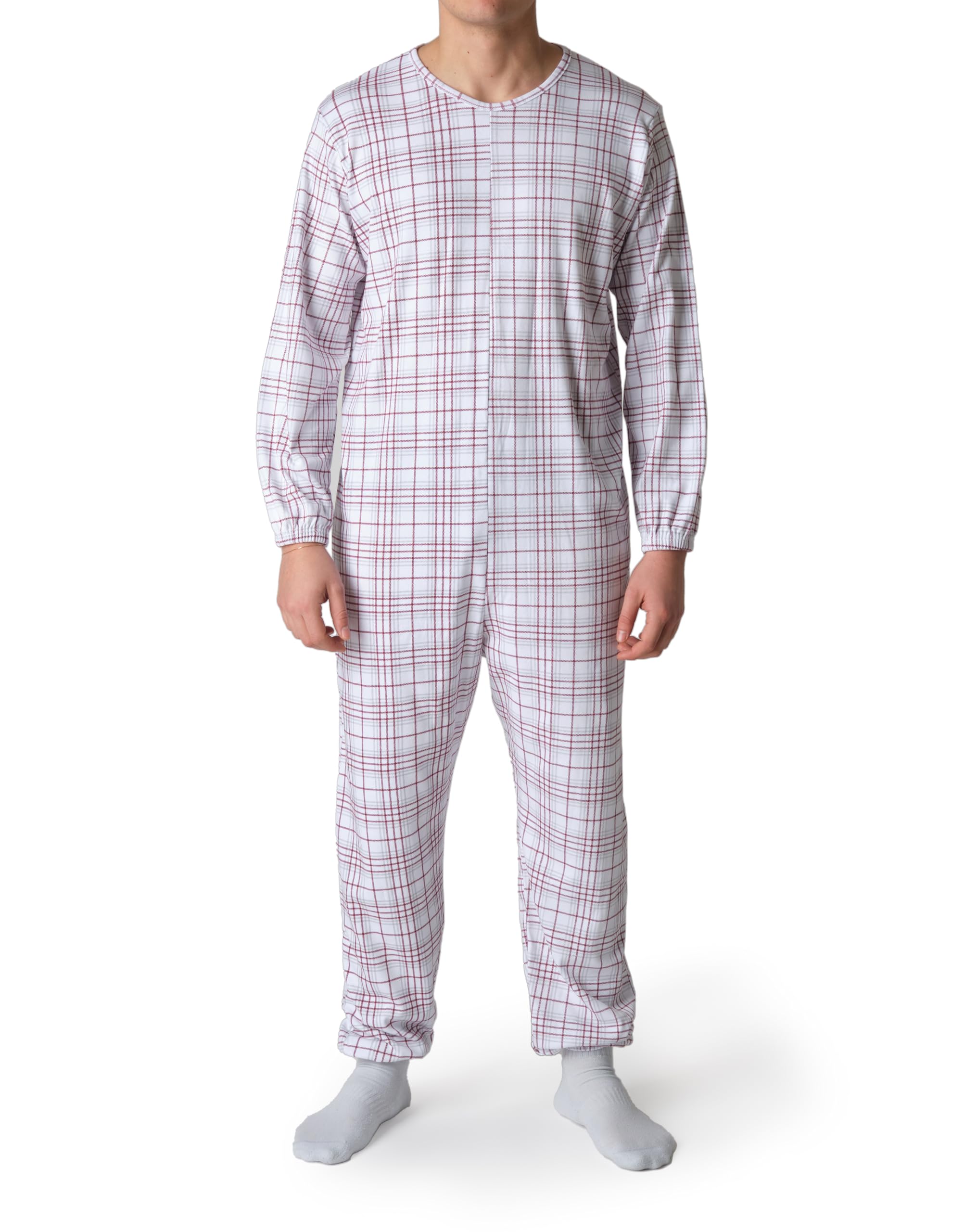 Pijama sanitario para hombre de invierno mono para ancianos con cremallera trasera escocés 6