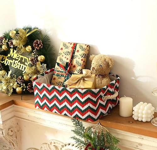Miniatura 4 de INough Caja de almacenamiento de adornos de Navidad, organizador de decoración navideña, tejida con hilo voluminoso, cesta de Navidad para niños,