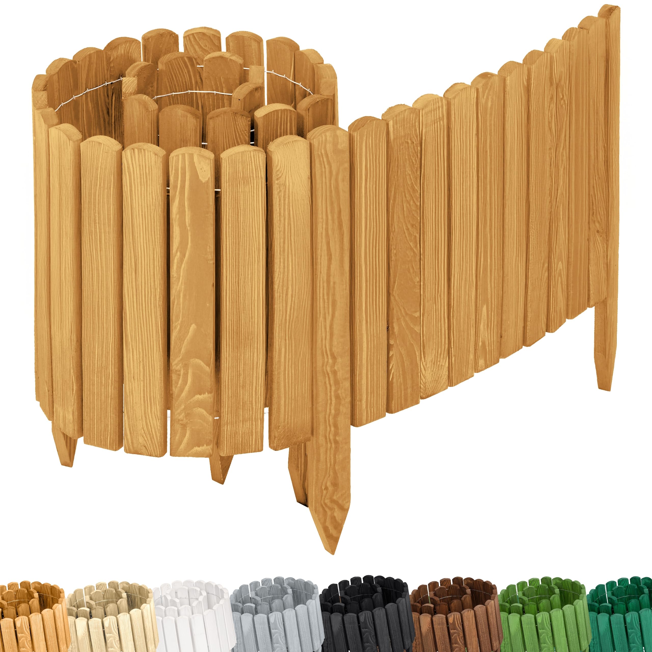 Garronda bordatura giardino bordura per aiuola staccionata in legno per giardino cordolo per aiuole Rollborder Recinzione Bassa Aiuola Lunghezza: 200 cm GD-0110 (Marrone chiaro, Altezza: 40 cm)